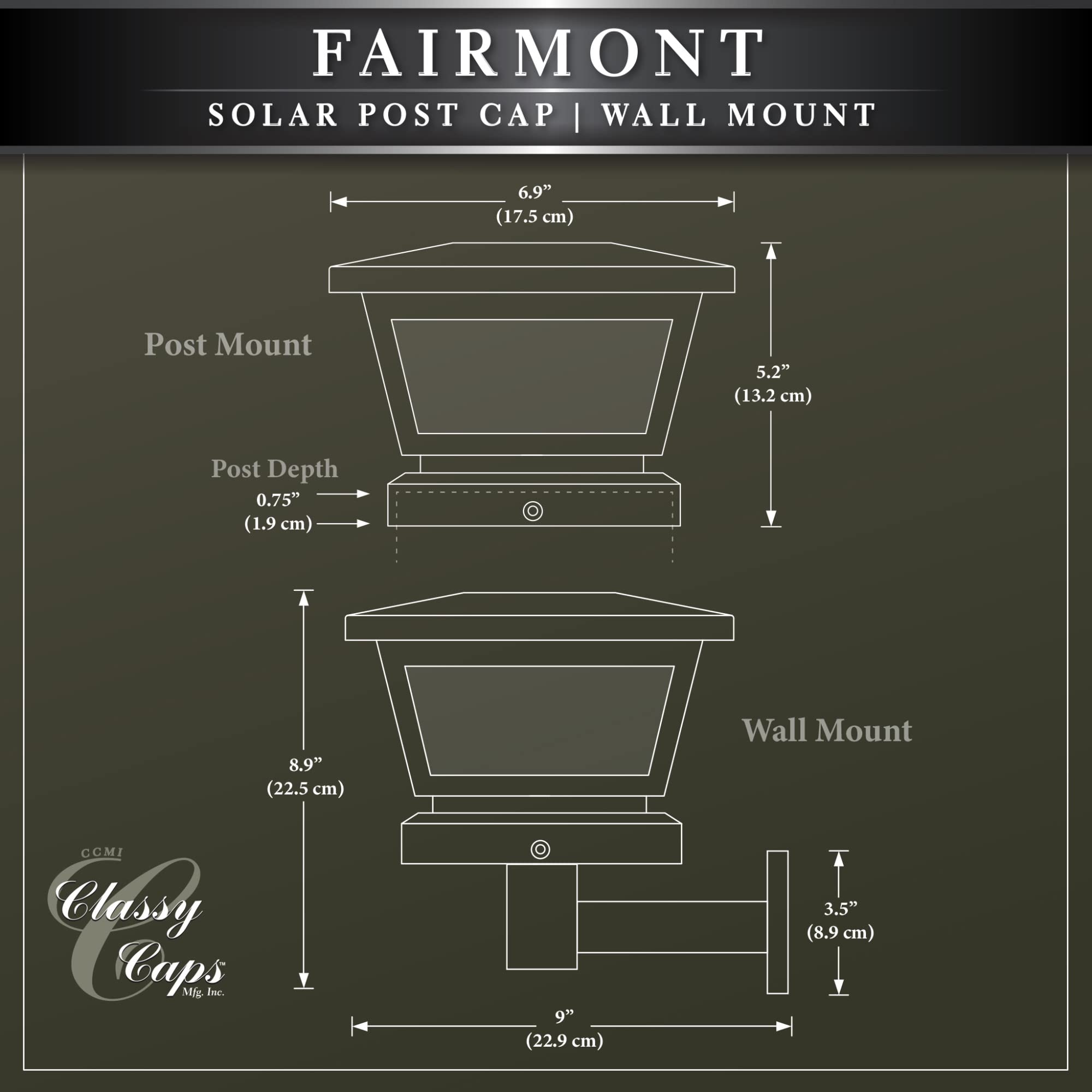 Classy Caps Fs100B Fairmont Solar Post Cap, 5" X 5", Black