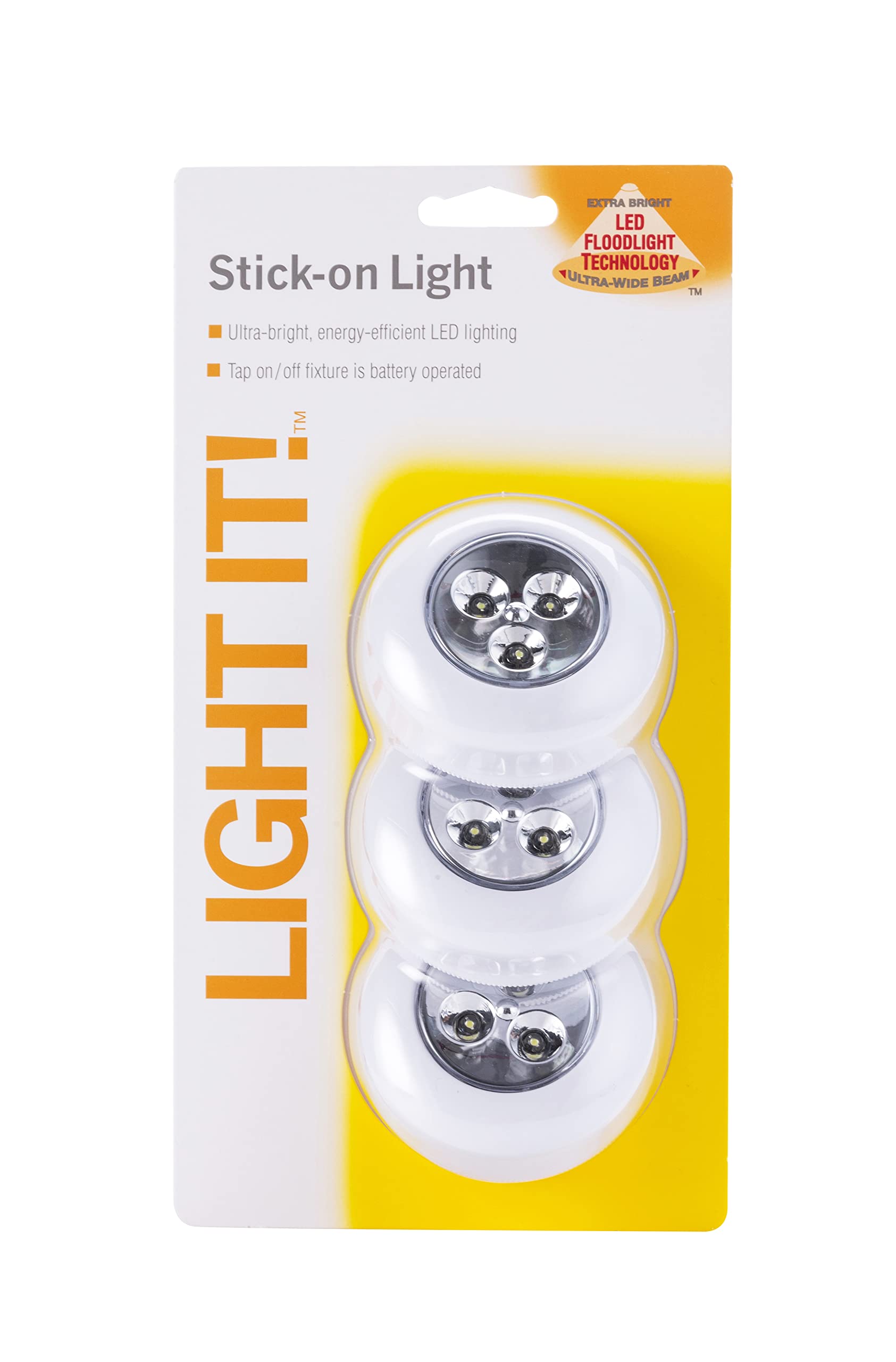 LIGHT IT! by Fulcrum Stick-On Light, Metal, 3 Pack, White, Model 30010-308