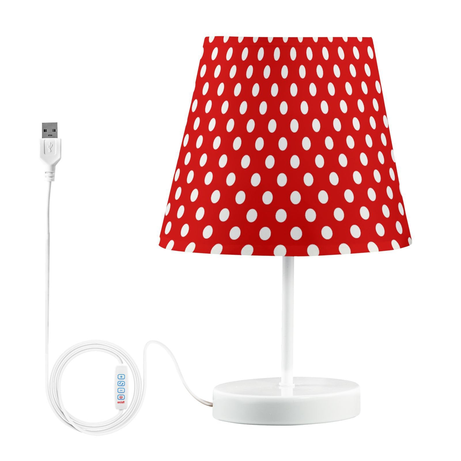 ALAZA Polka Dot Red White Decor Bedside Table Lamp with USB Port 3 Color Temperatures LED Desk Lamp for Bedroom Office S