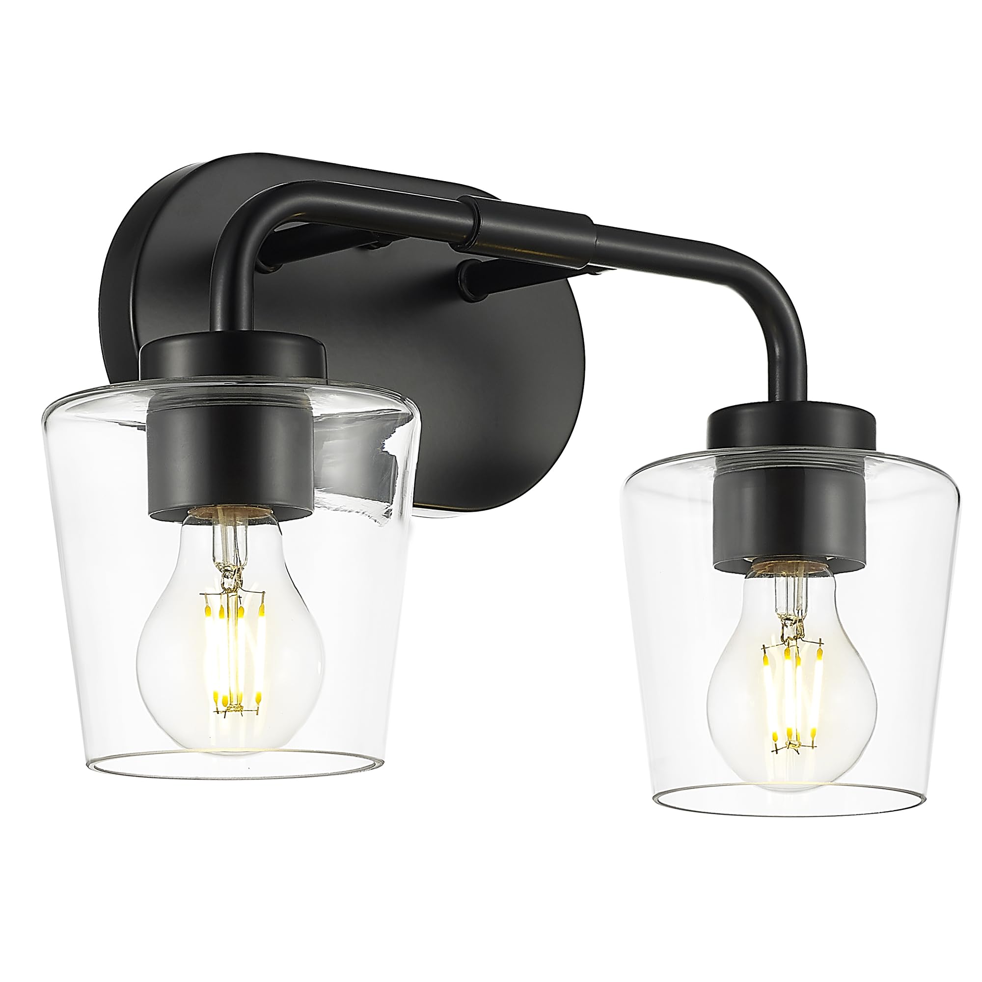 Audickic Bathroom Light Fixtures, 2-Light Matte Black Vanity Lights Over Mirror With Clear Glass, Modern Vanity Lighting Fixture
