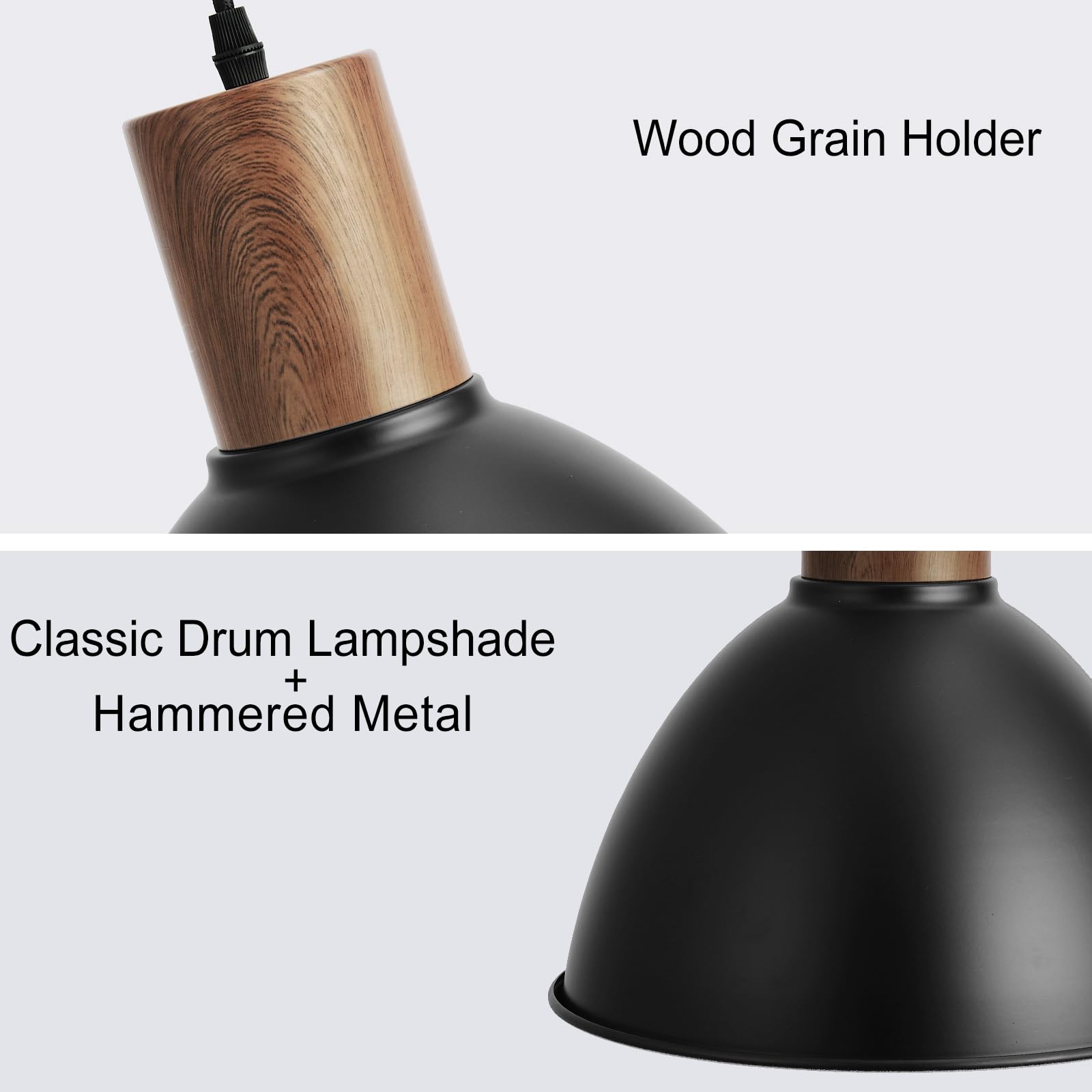 Modern Industrial Pendant Light Fixture, 11.6 Inch Large Adjustable Ceiling Hanging Lamp With Hammered Metal Shade,Black Lantern