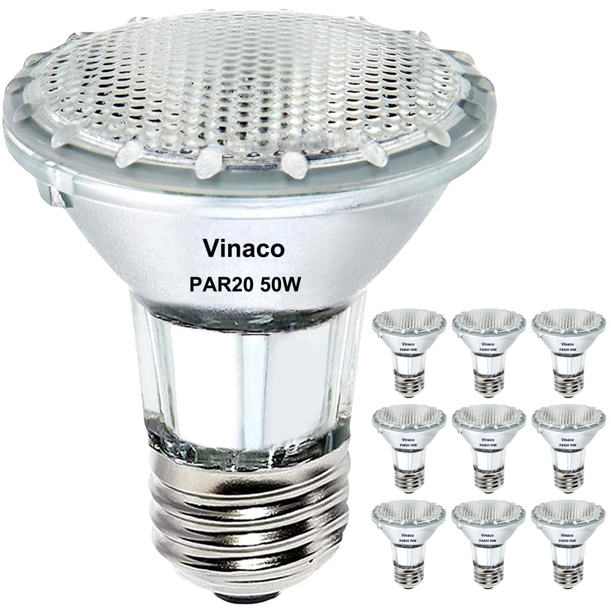 Vinaco Par20 50W Halogen Bulb 120V, 9 Pack High Output Par20 Flood Light Bulb, 50W Par 20 Halogen Flood Dimmable Warm White 2800