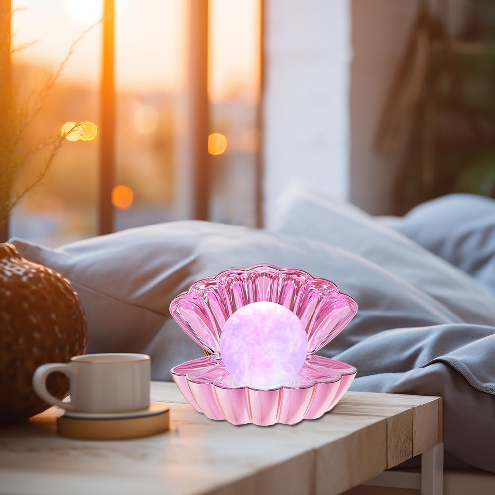 LKUA Shell Pearl Night Light, RGB 8 Colors, Portable LED Clamshell Lamp, Electroplating Powder, Model LK-P