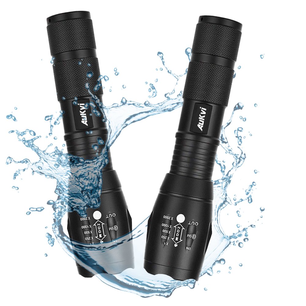AuKvi 2 Pcs Powerful Red LED Flashlight Single Mode Long Range Red Hunting Light Torch Zoombale, Waterproof Red Torch Best for A