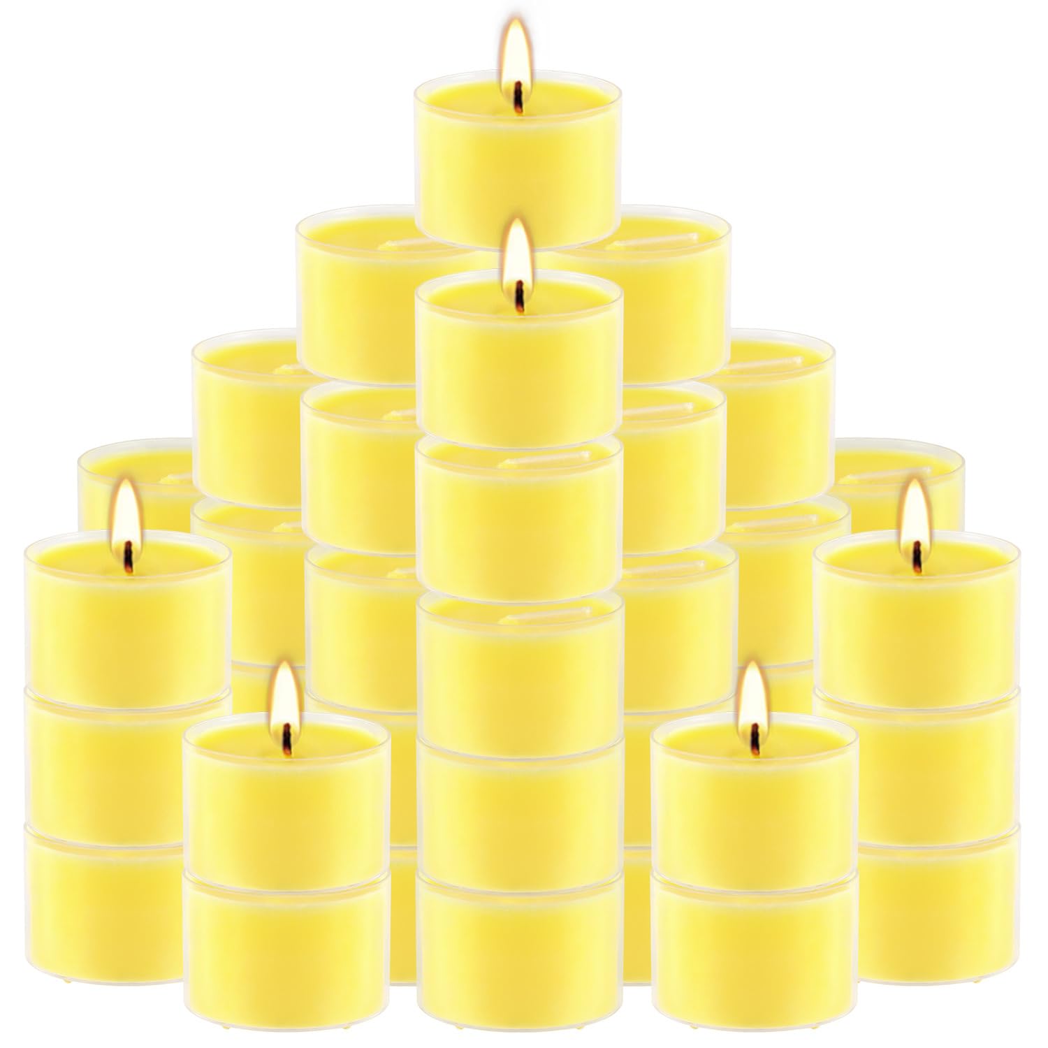50 Pack 8 Hour Tealight Candles-Long Lasting Burn Outdoor Indoor Scented Candle-8 Hour Burn Time Yellow Tealight Candles In Clear Cup For Balcony, Garden, Porch Patio,Bbq