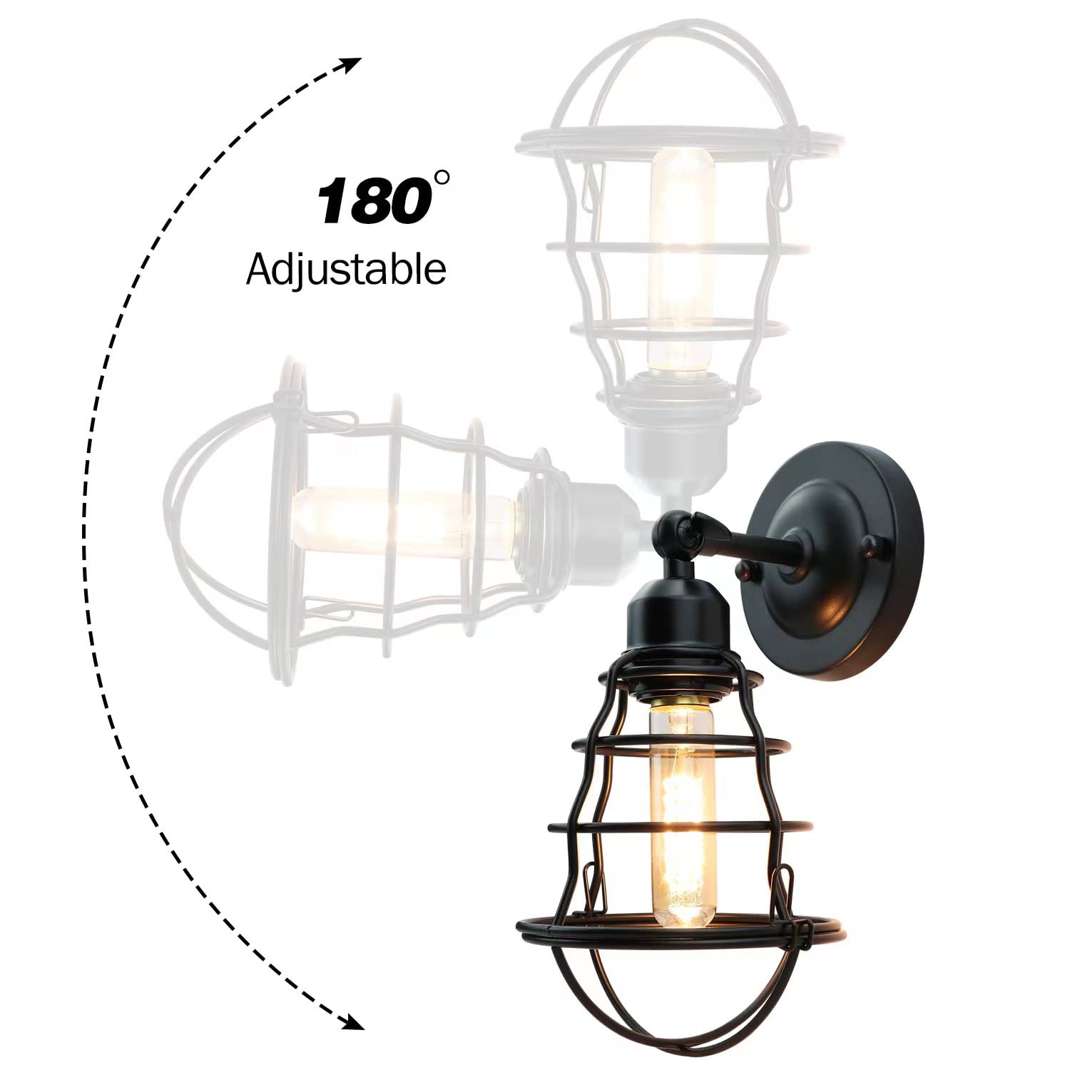 Lyoowng Vintage Industrial Wall Sconces 2-Pack, Metal Wire Cage Lighting For Bedroom Hallway