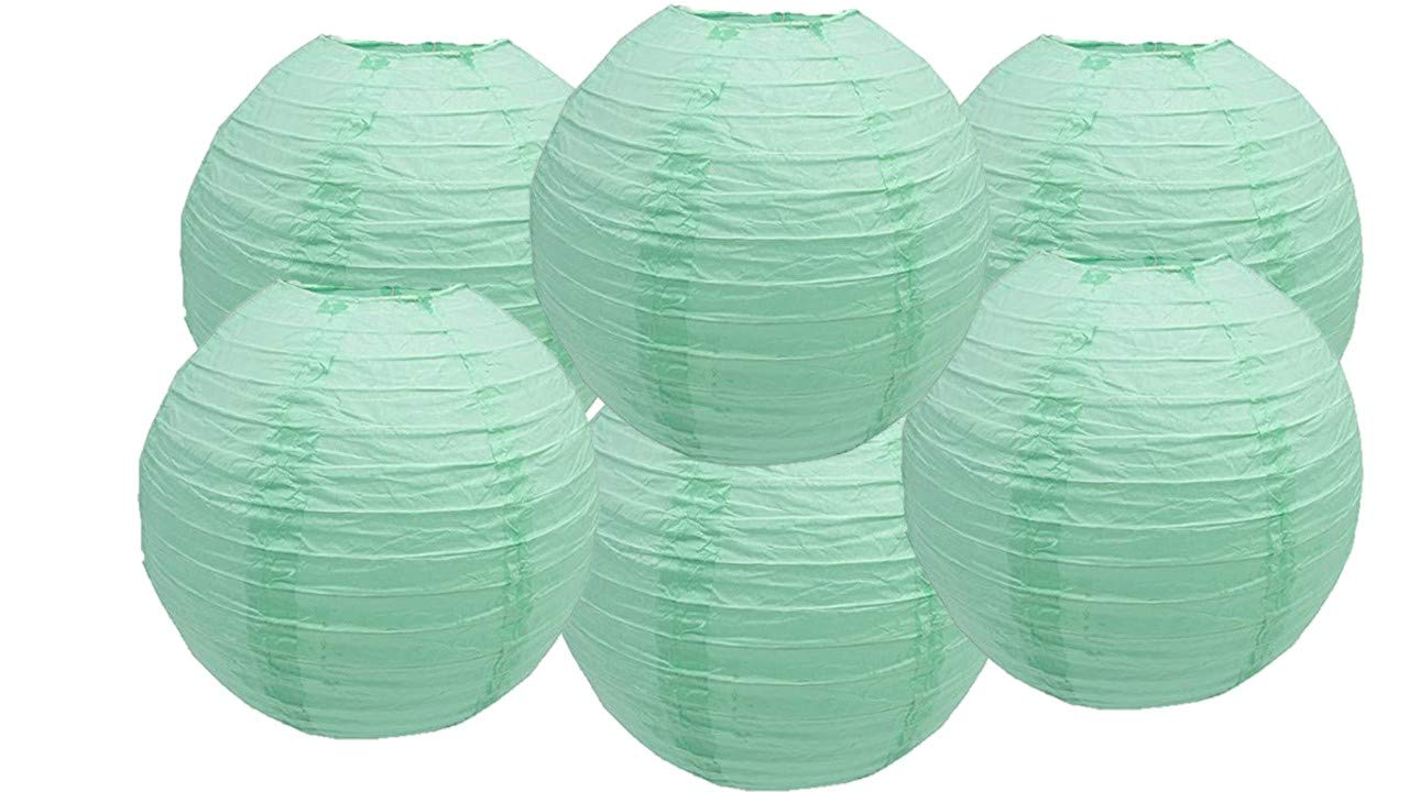 Matissa Mint Green Round Paper Lanterns (Pack of 6, 16'' / 40CM)