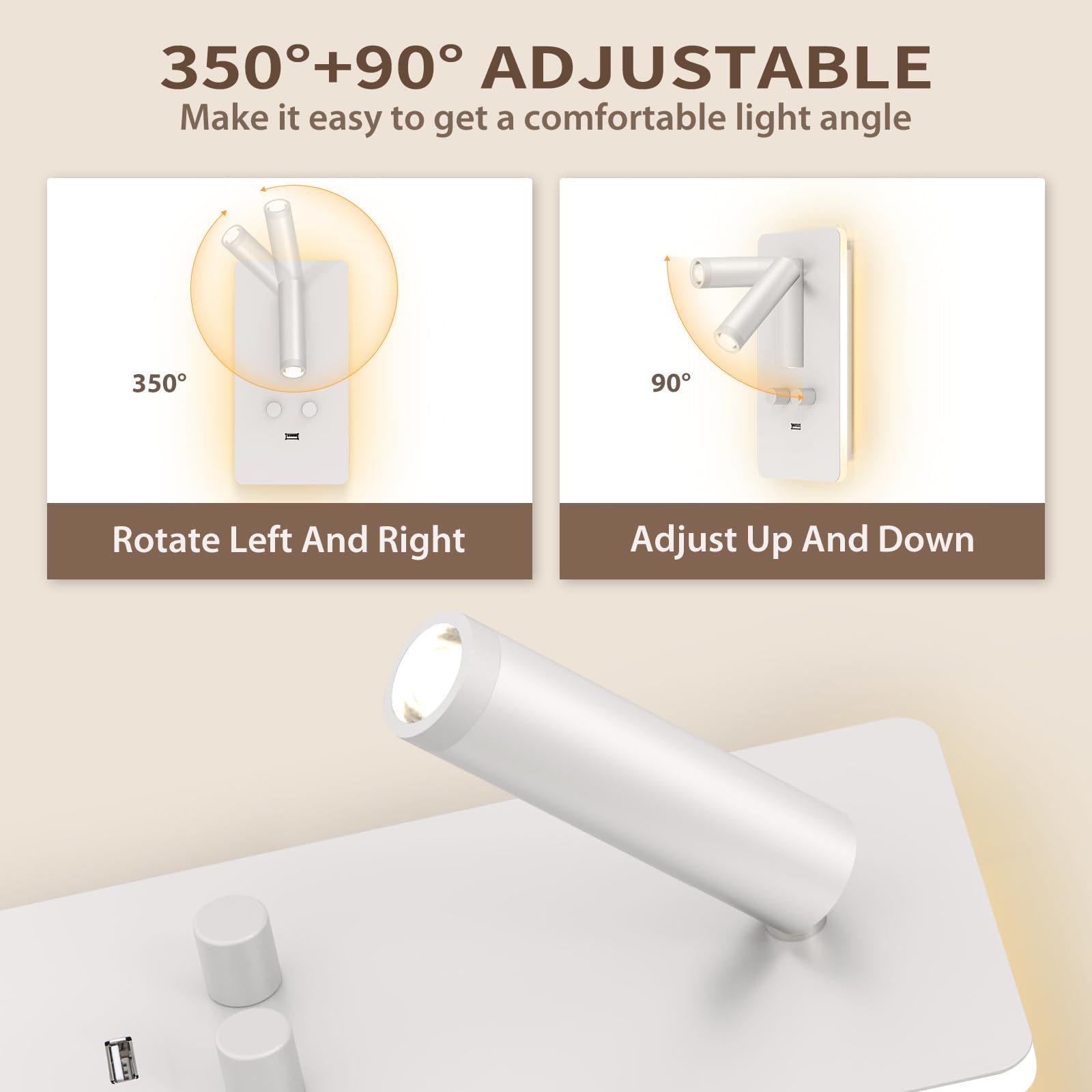 Hymela M04 Dimmable Wall Mounted Sconces Reading Light Bedside Lamp With Usb Port Headboard Plug In Hardwire Wall Lamps Sconces