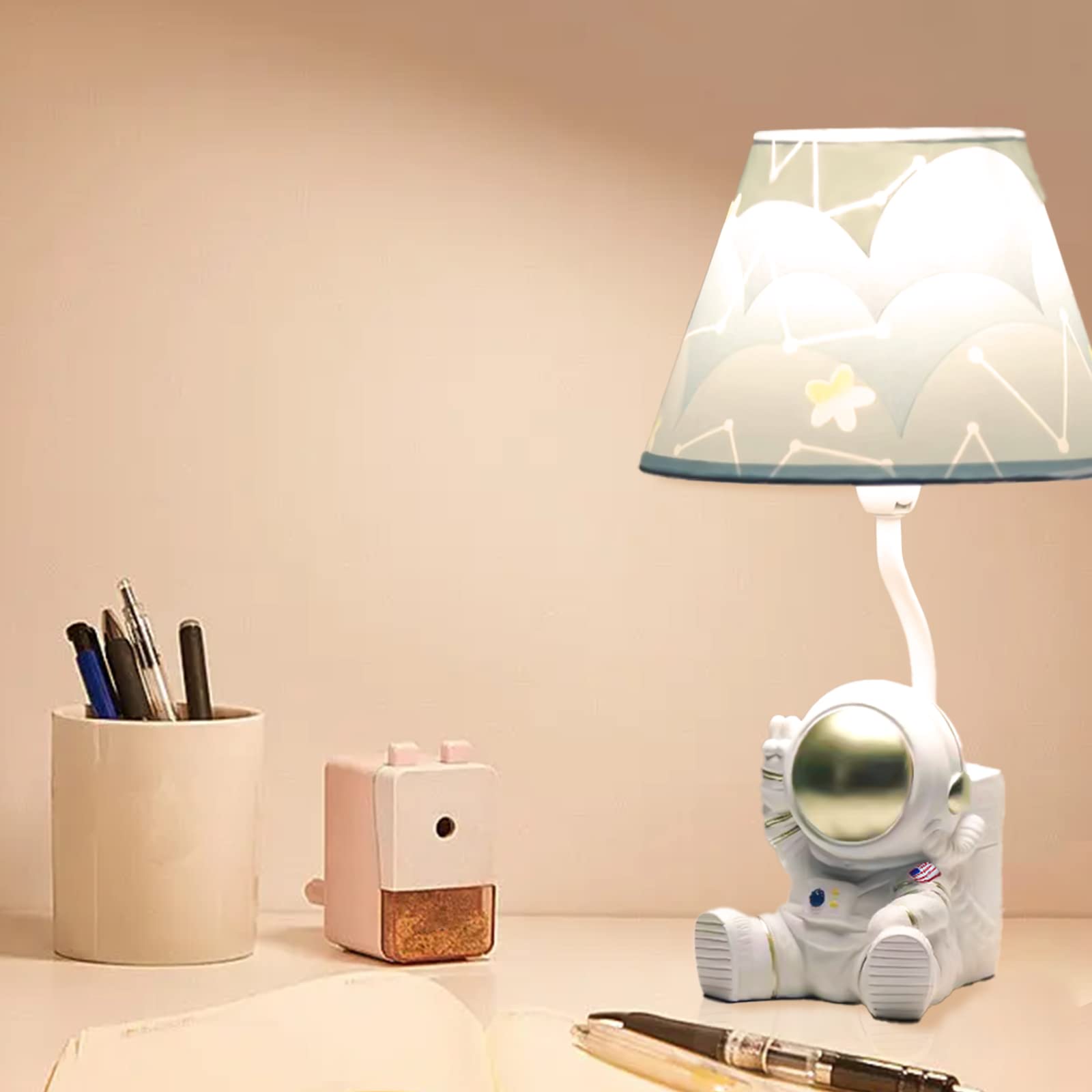 Herbestbay Golden Astronaut Kids Table Lamp, 13&quot; Spaceman Design With Led Bulb, Bedroom Decor