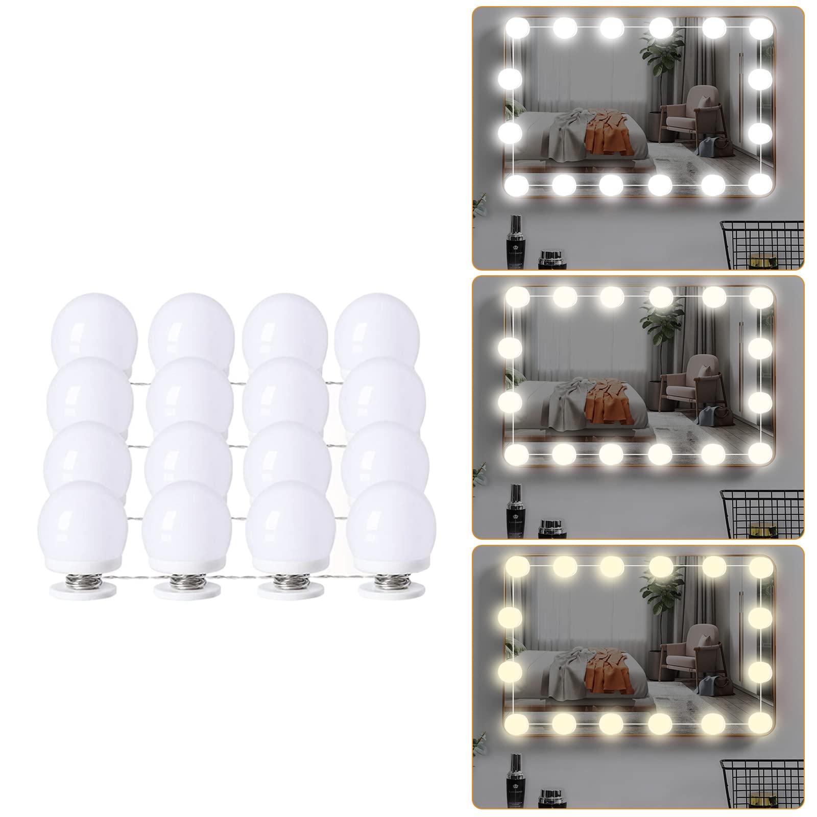 Laboreducer Led Vanity Mirror Lights With 16 Dimmable Light Bulbs, Plug In Hollywood Style Makeup Lights With Power Supply For F