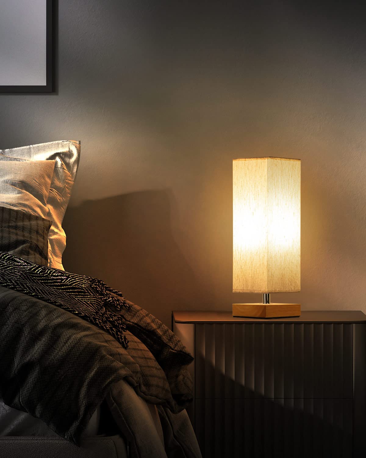 Soilsiu Bedside Table Lamp Bedroom 3 Color Options Burlywood Lamps With Modern Fabric Shade Reading Nightstand Lamps For Living