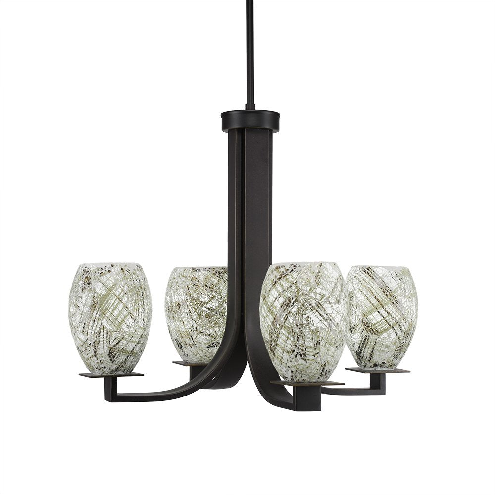 Toltec Lighting 574-DG-5054 Apollo 4 Light Hang Straight Swivel Chandelier with Natural Fusion Glass, 5&quot;, 22.5&quot; x 22.5&quot; x 18&quot;, Dark Granite