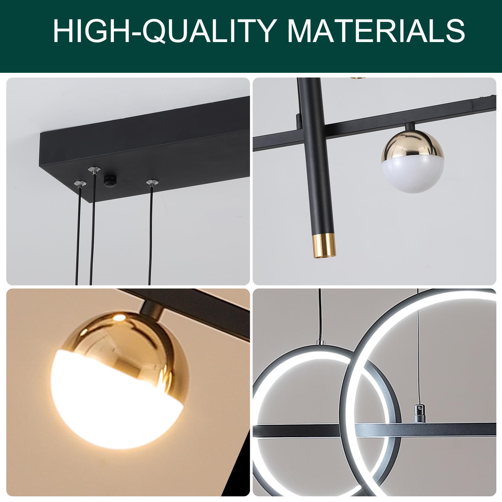 ORANOOR LED Modern Chandelier, 39" Dimmable Black Gold Pendant Light, Wrought Iron, Ideal for Dining Room & Kitchen, Model 88056