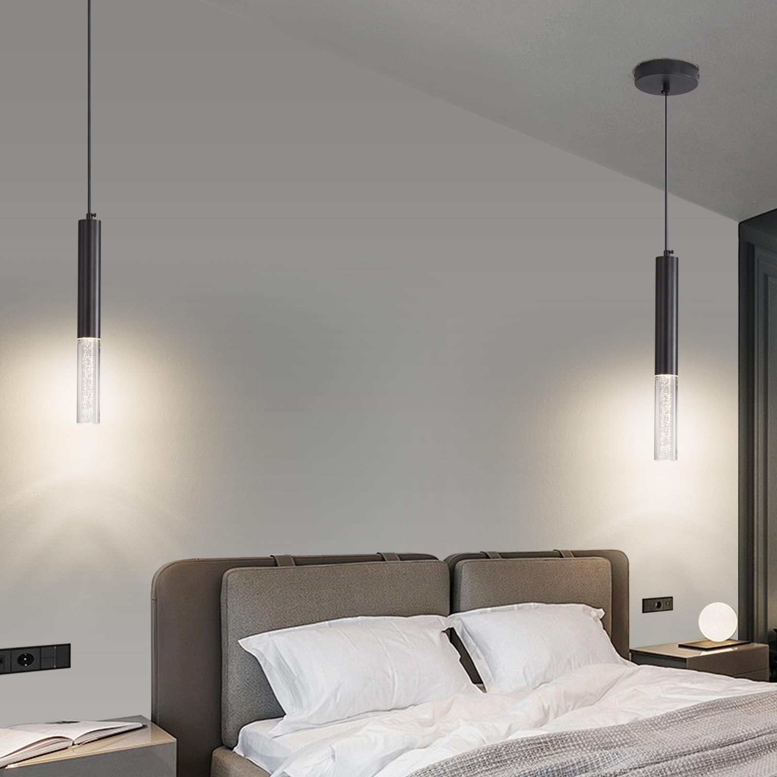 Daoseolo 3 Pack Pendant Lights Kitchen Island  Led Bubble Acrylic Island Lighting Fixtures  3 Color 3000K/4500K/6500K  Modern Cylinder Ceiling Hanging Light For Bedroom  Bar  Dining Room  Bathroom