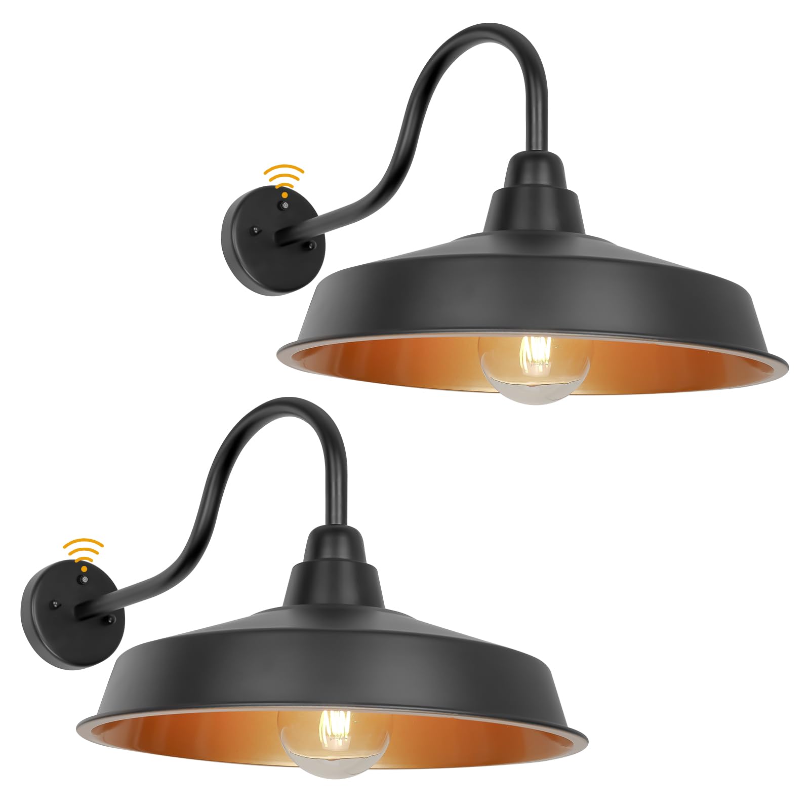 Diyel Dusk to Dawn Gooseneck Barn Light Outdoor, 16 Inch Dome Large Farmhouse Exterior Light Fixture Wall Mount, Industrial Outd