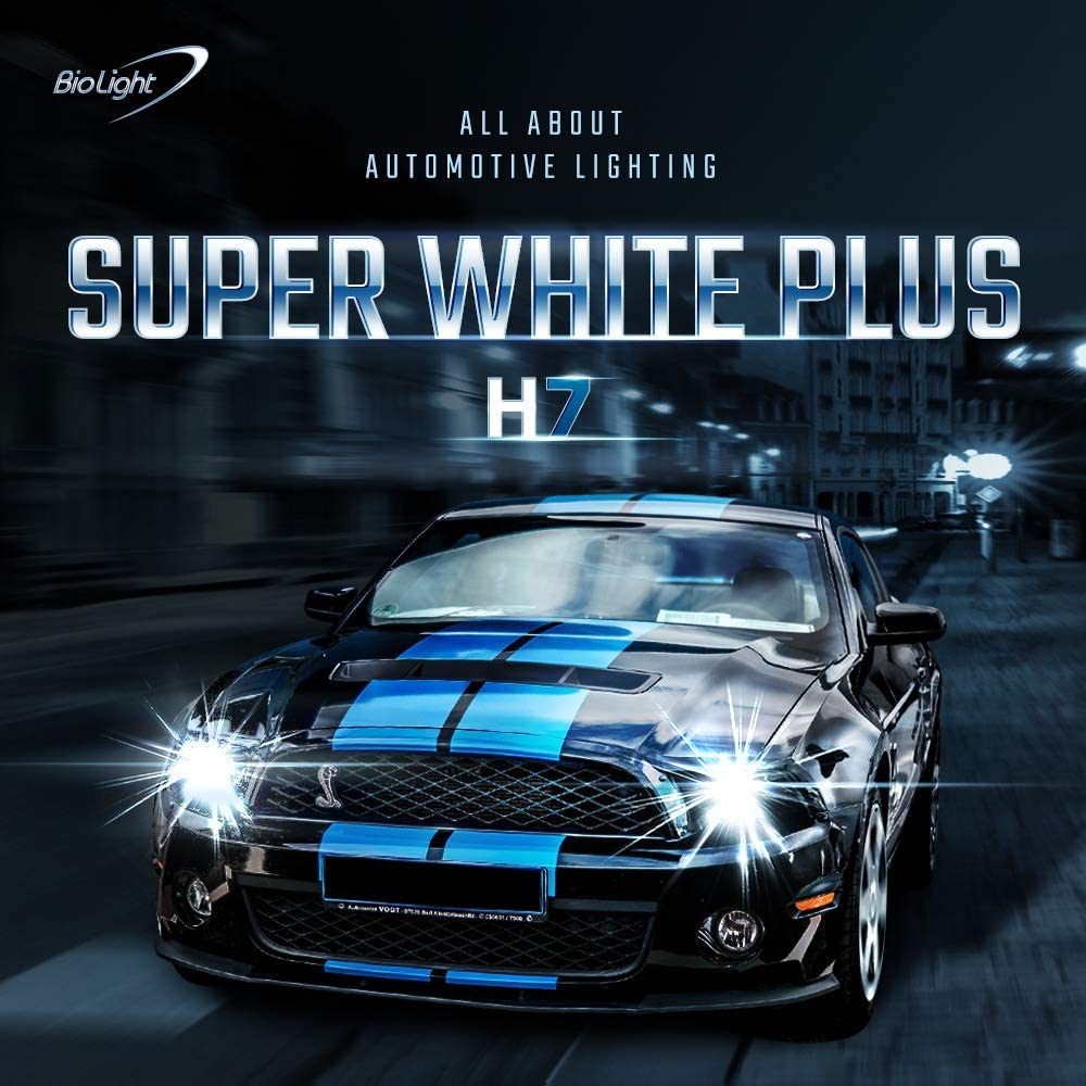 BIOLIGHT KM H7 Super White Plus 6000K Brighter Light Replacement Headlight Bulb, 2 pack
