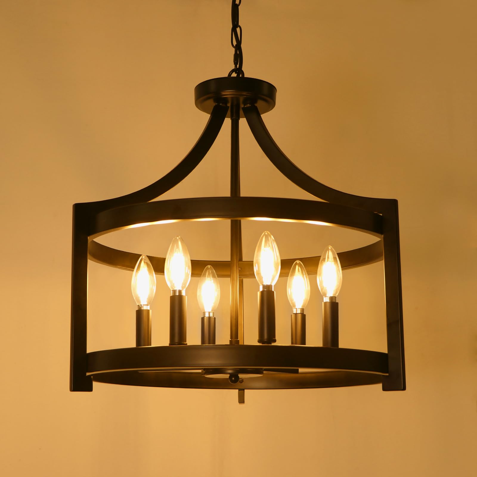 WBinDX 6-Light Black Chandelier, Modern Metal Pendant Lighting, Rustic Vintage Farmhouse Design for Dining Room and Entryway, Model WB128M-6B
