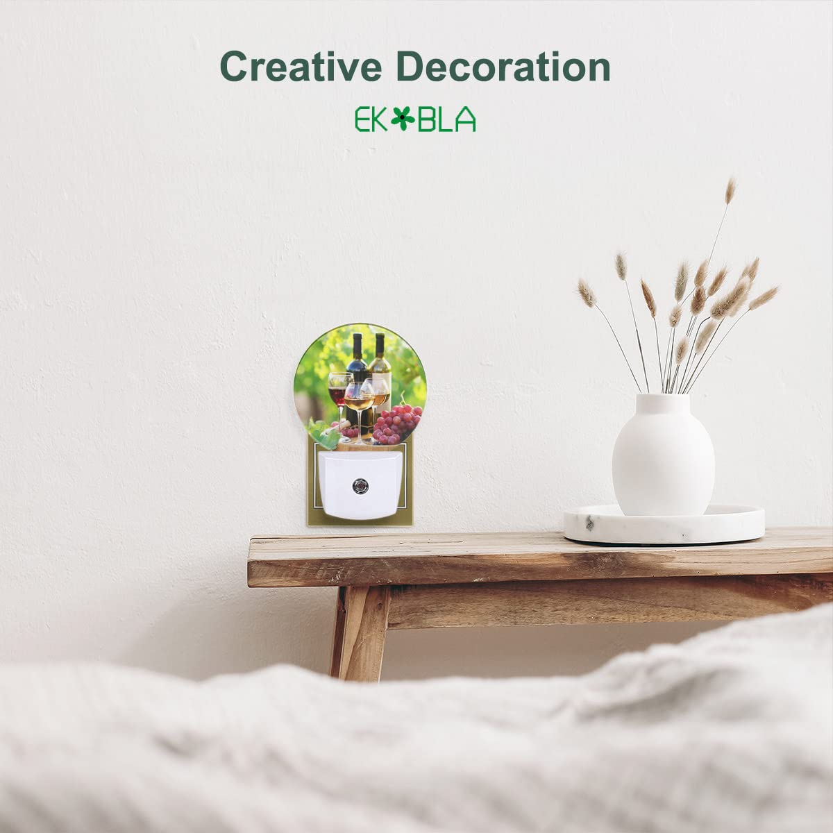 Ekobla Autumn Harvest Night Light Wine With Grapes Night Lights Plug Into Wall, Dusk To Dawn Sensor Nightlight For Stairway/Hall