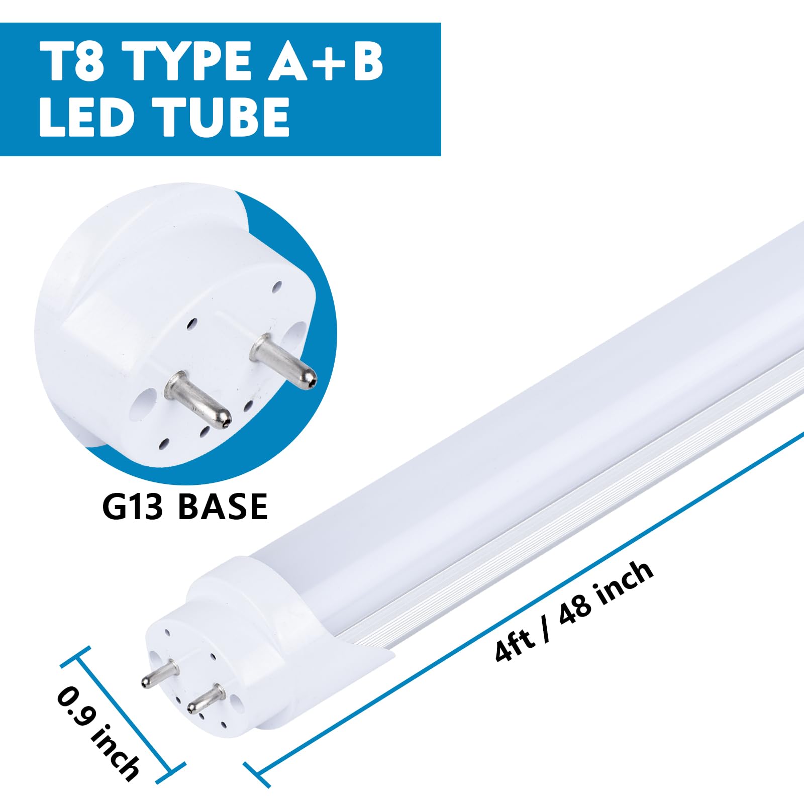 25 Pack, 4Ft Led T8 Type A+B Tube Lights, 28W(80W Equivalent), 4000Lm, 6000K, Frosted Cover, Single Or Double End Powered, Plug