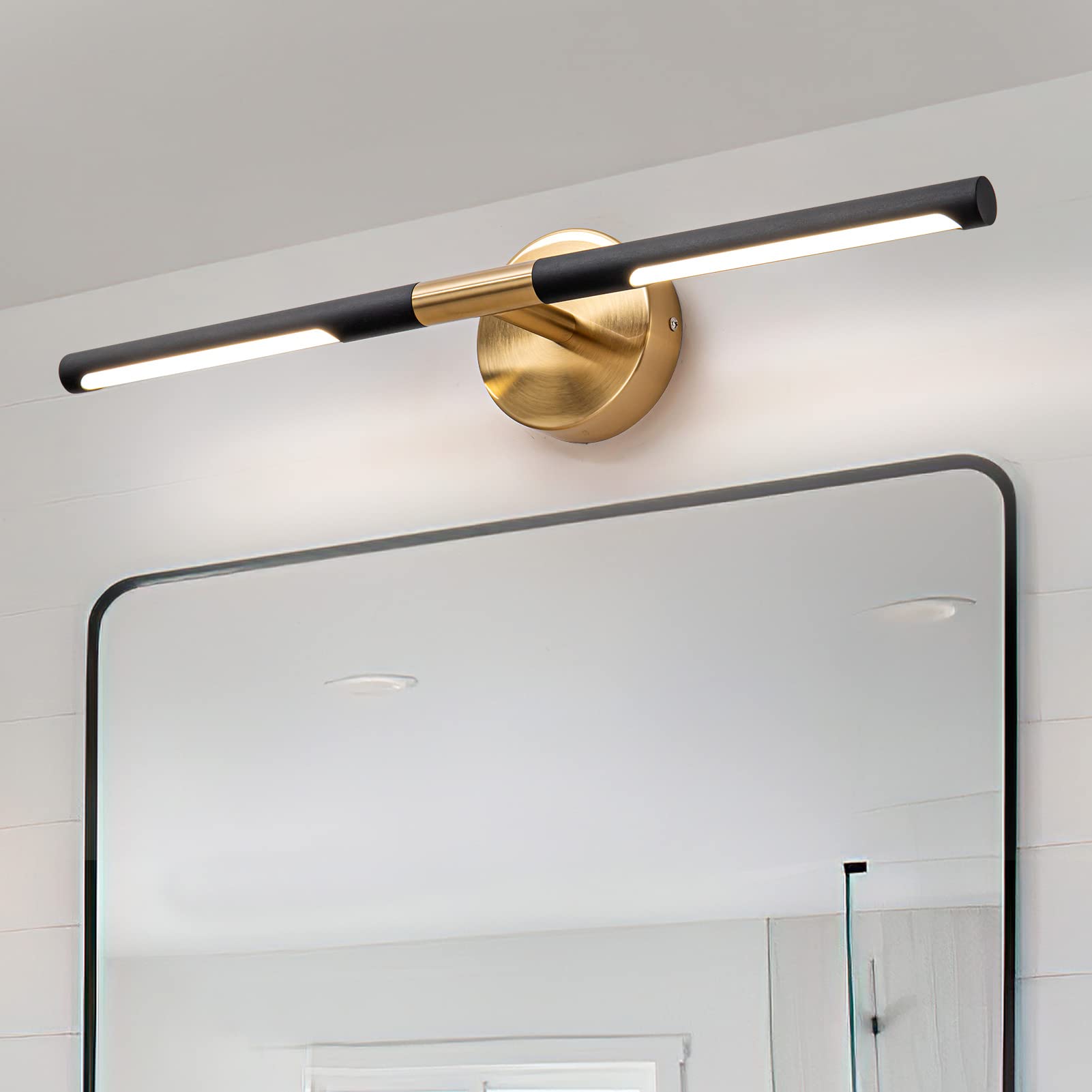 Linseeds Modern Bathroom Light Fixtures Over Mirror 24 Inch, 18W 360° Rotatable Dimmable 4000K Led Vanity Light Bar, Black And Gold Bathroom Vanity Lights Above Mirror, Led Bathroom Lighting