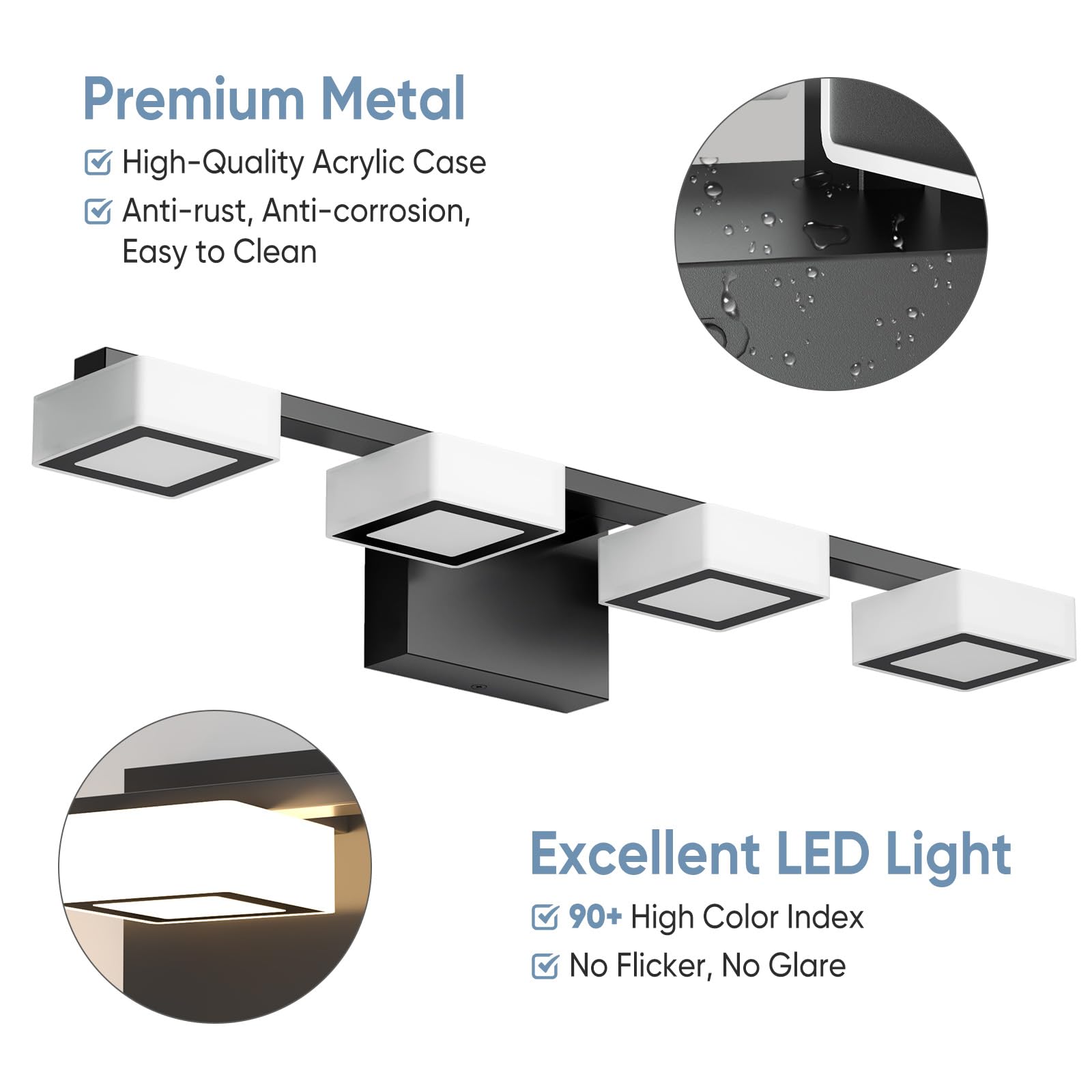 MYTH REALM 4-Light Dimmable Bathroom Vanity Light Fixture, Matte Black, 25.5 Inch, ETL Certified, Adjustable 2700K-6500K