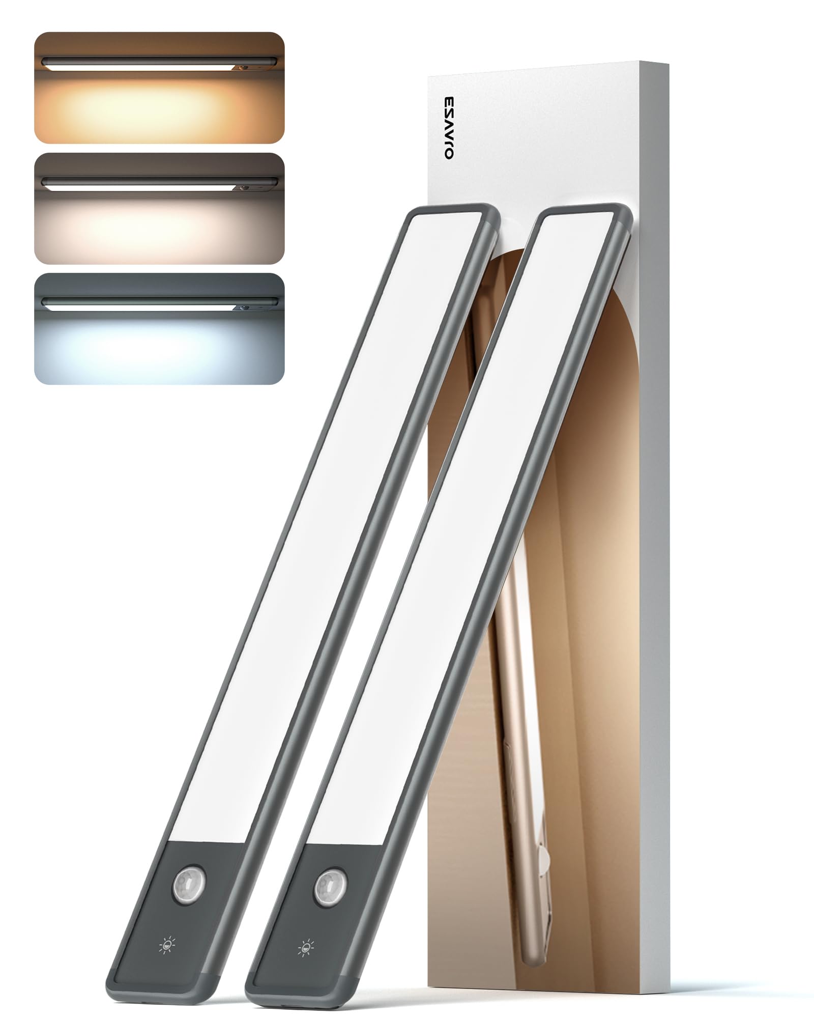 EZVALO Under Cabinet Lighting Wireless, 1900mAh Rechargeable Motion Sensor Light Indoor, 2 Pack Motion Activated Under Cabinet L