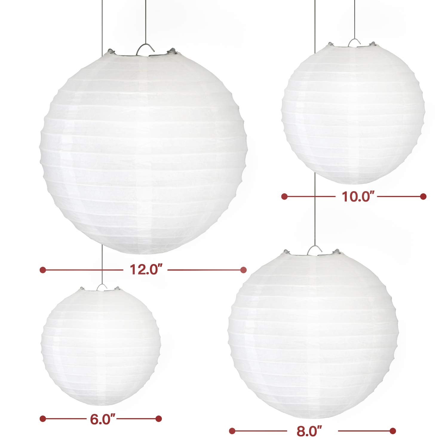 Novelty Place 6 Inch White Paper Lanterns, Pack of 10, Metal & Paper, Ideal for Home, Party & Wedding Decorations