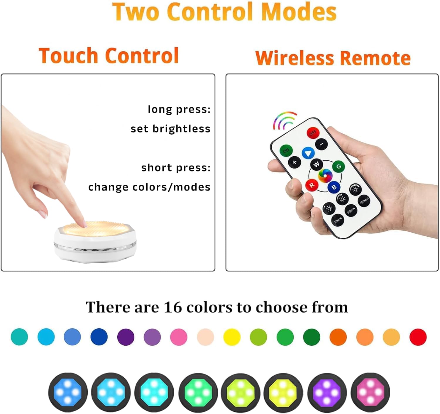 Under-Cabinet-Lights Rechargeable Puck Lights 6 Pack Led Closet Lights With Remote 16 Colors Usb Charging Battery Operated Night