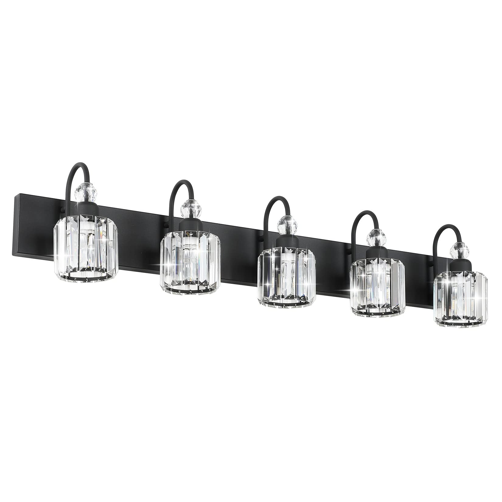Ralbay Modern Crystal Vanity Light 5-Lights, Matte Black, Metal, Model 8600, Bathroom Wall Fixtures
