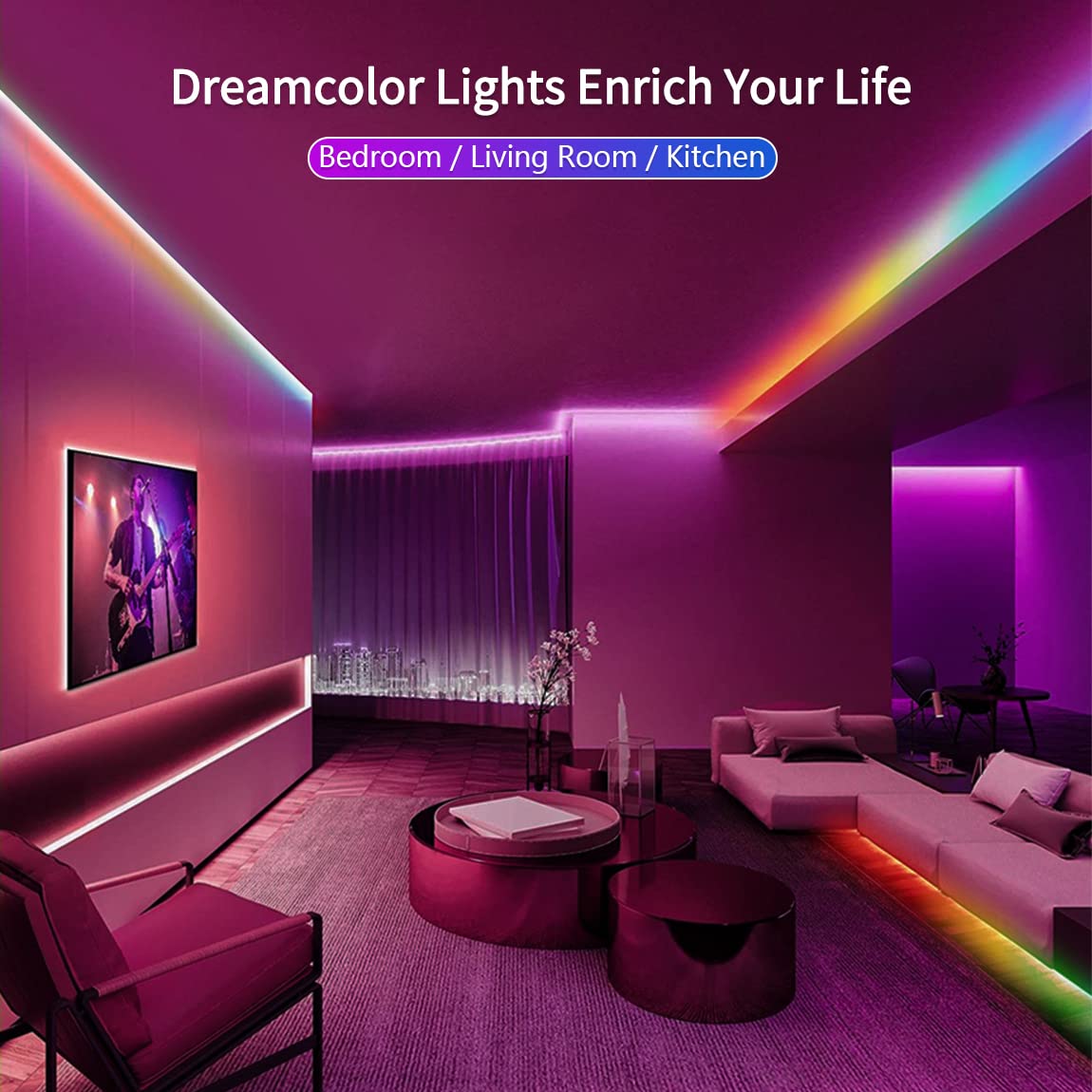 Daymeet Icrgb Led Strip Lights, 32.8Ft Led Lights For Bedroom Usb Smart Bluetooth Led Lights App Control Diy Music Sync Color Ch