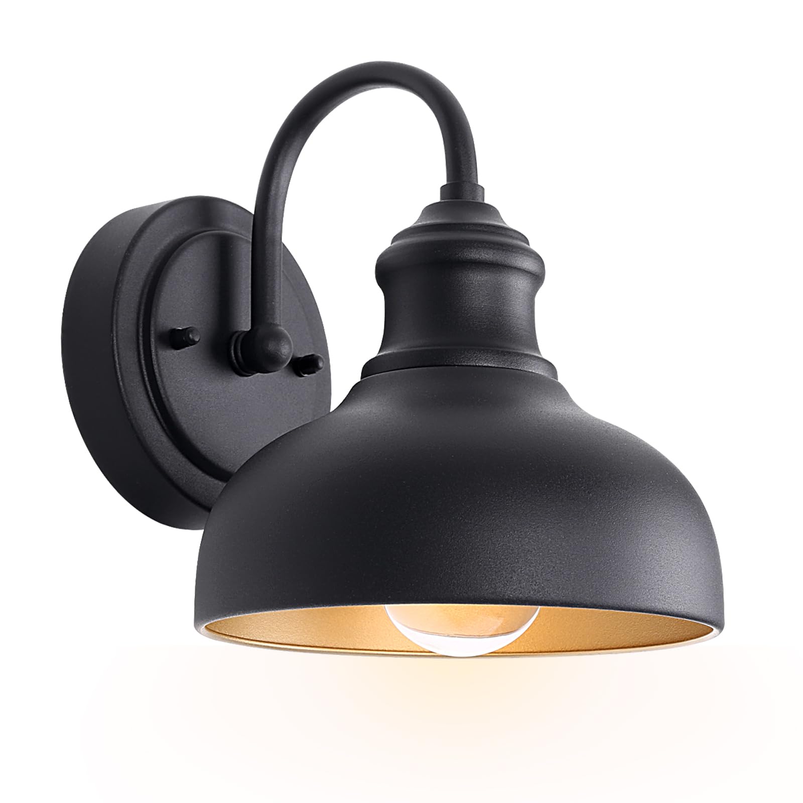 GOALPLUS 7 Inch Dome Outdoor Gooseneck Lighting Fixture  Exterior Small Porch Light Fixtures with Wall Mount  Farmhouse Style External Barn Door Wall Sconce Gooseneck Barn Lighting Wall Lamp for House