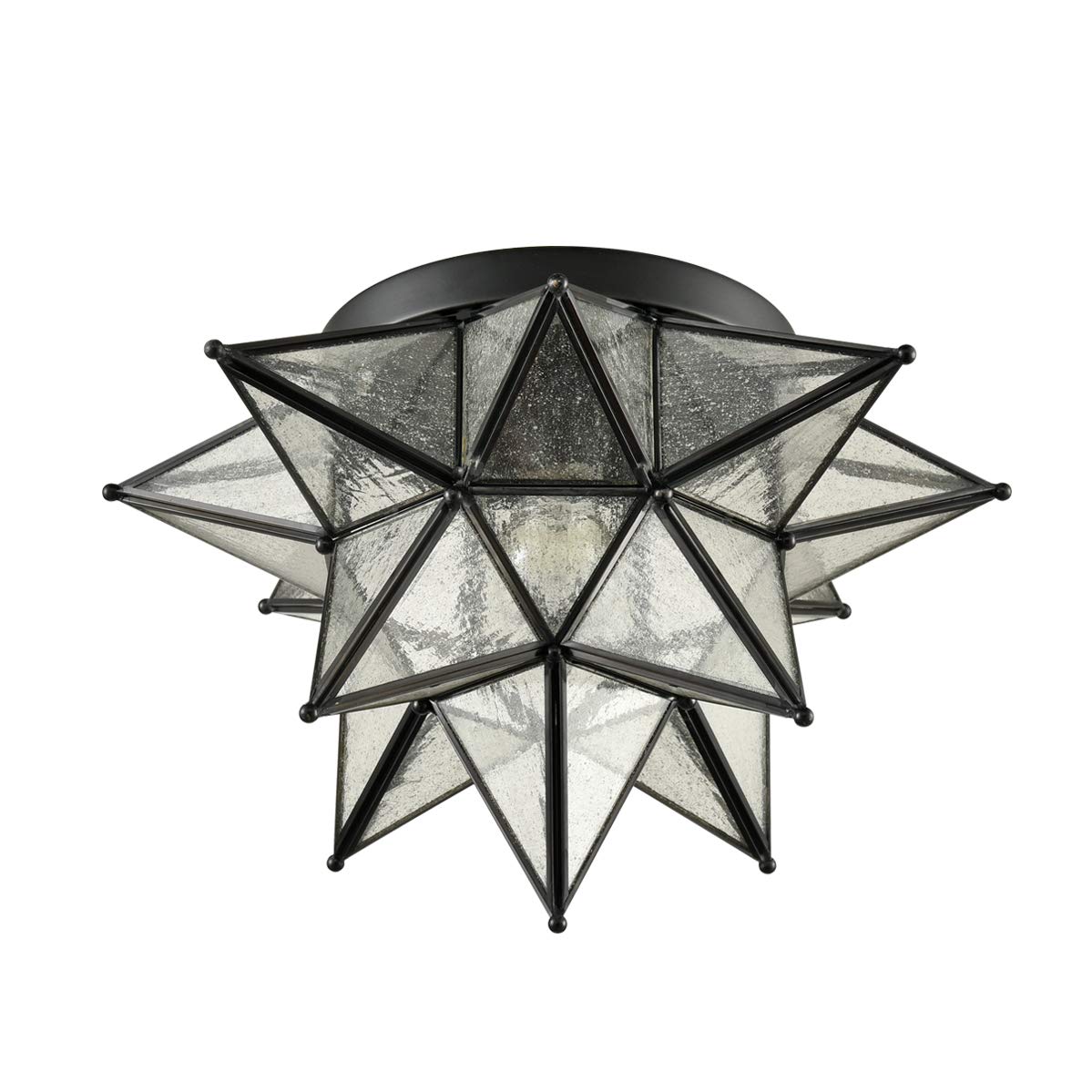 Daycent Boho Moroccan Seeded Glass Moravian Star Light Fixture Ceiling Flush Mount Hallway Kitchen, Black, 15 Inches