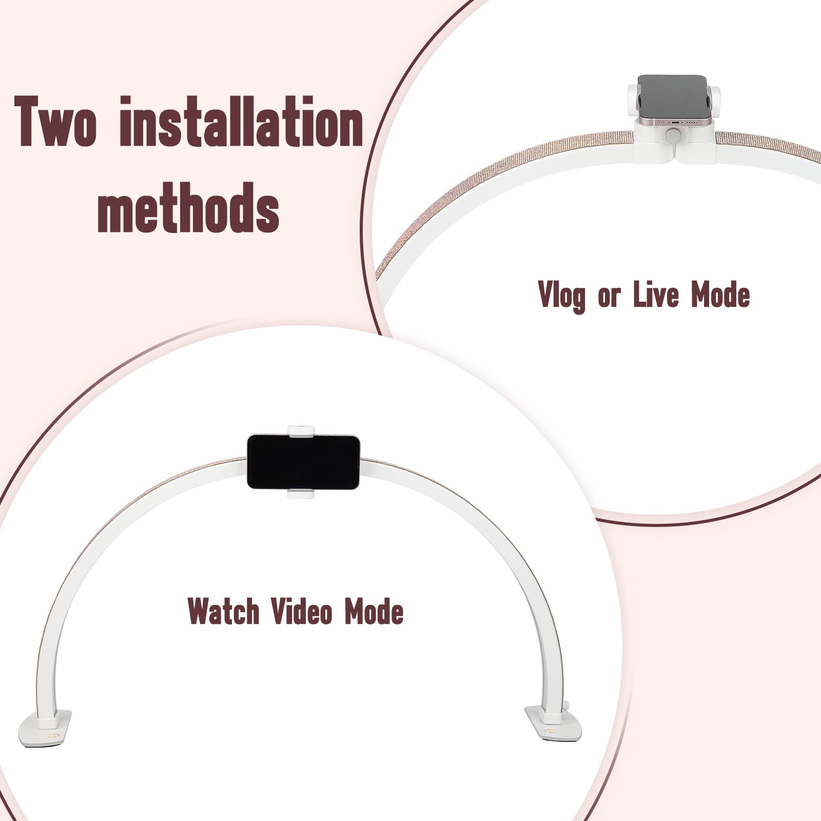 Half Moon Light For Nail Desk With Phone Holder, 28In Folding Half-Moon Light With Shinning Diamond, Led Lamp For Nail Art, Eyel