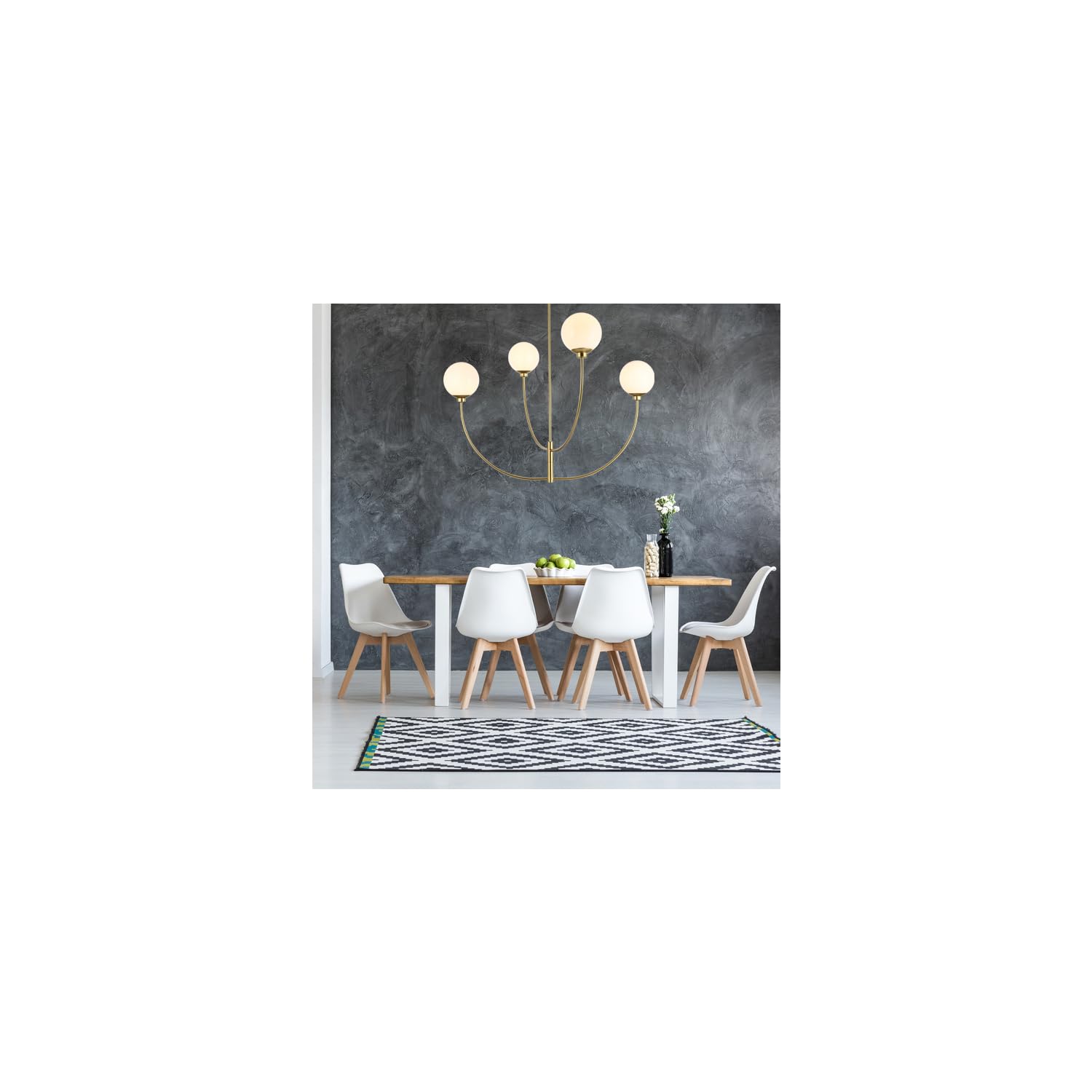 Living District 42&quot; Brass/White Metal & Glass 4-Light Chandelier - Elegant Lighting Fixture