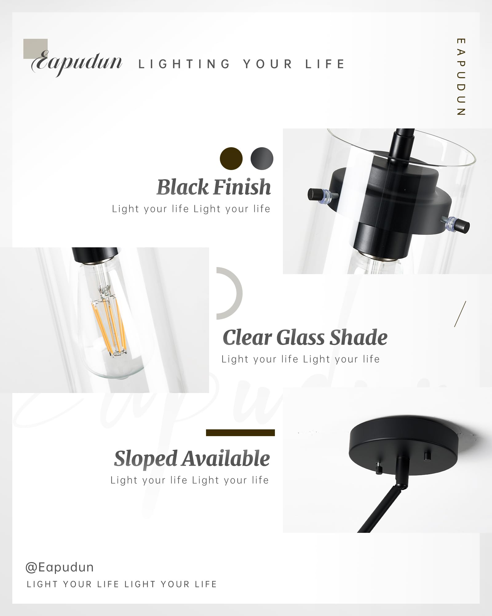 Eapudun Industrial Pendant Light, Clear Glass Shade, Vintage E26 Fixture For Kitchen & Dining