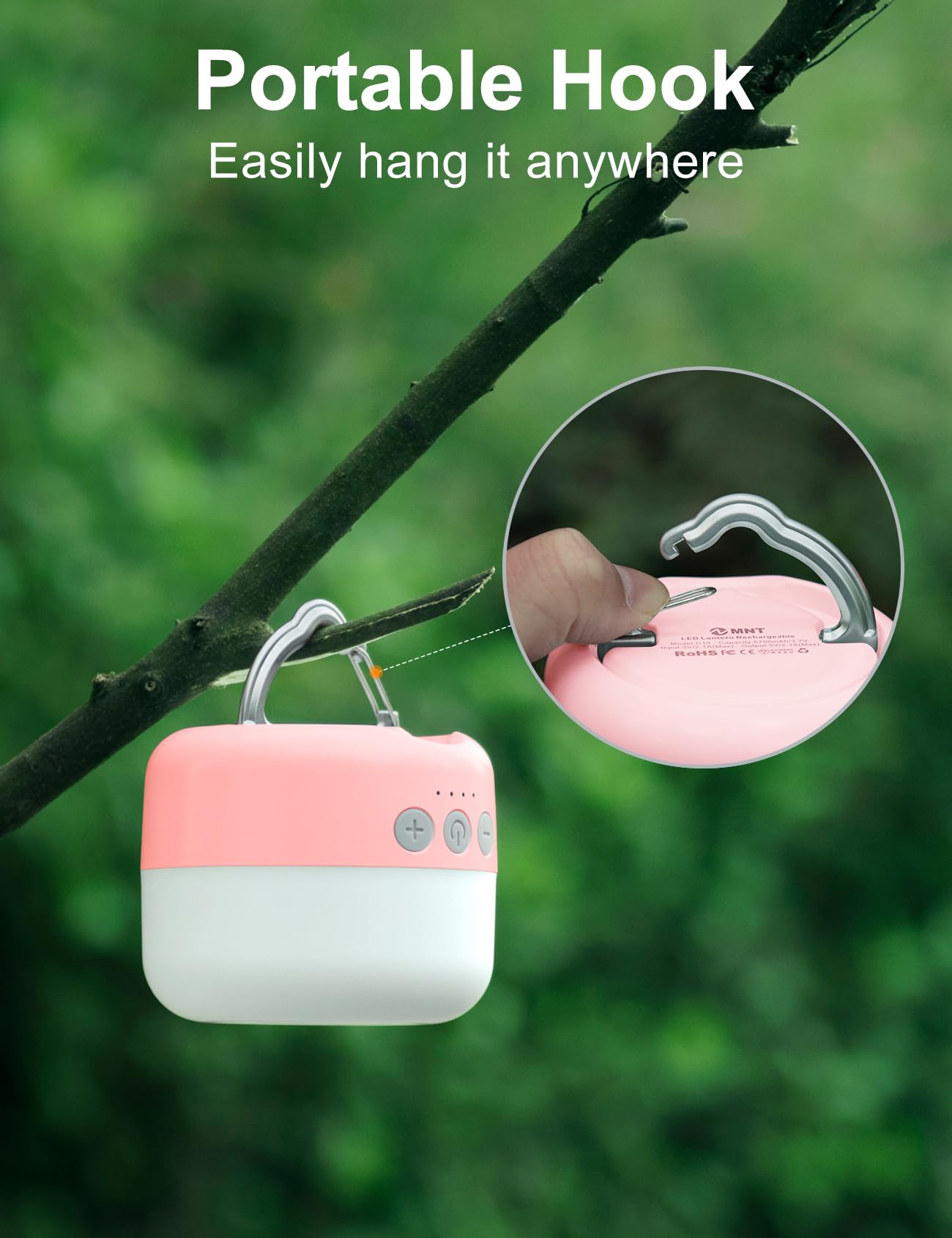 ZMNT LED Camping Lantern 1000LM Rechargeable, 320H Runtime, Water-Resistant, Model C10, Pink
