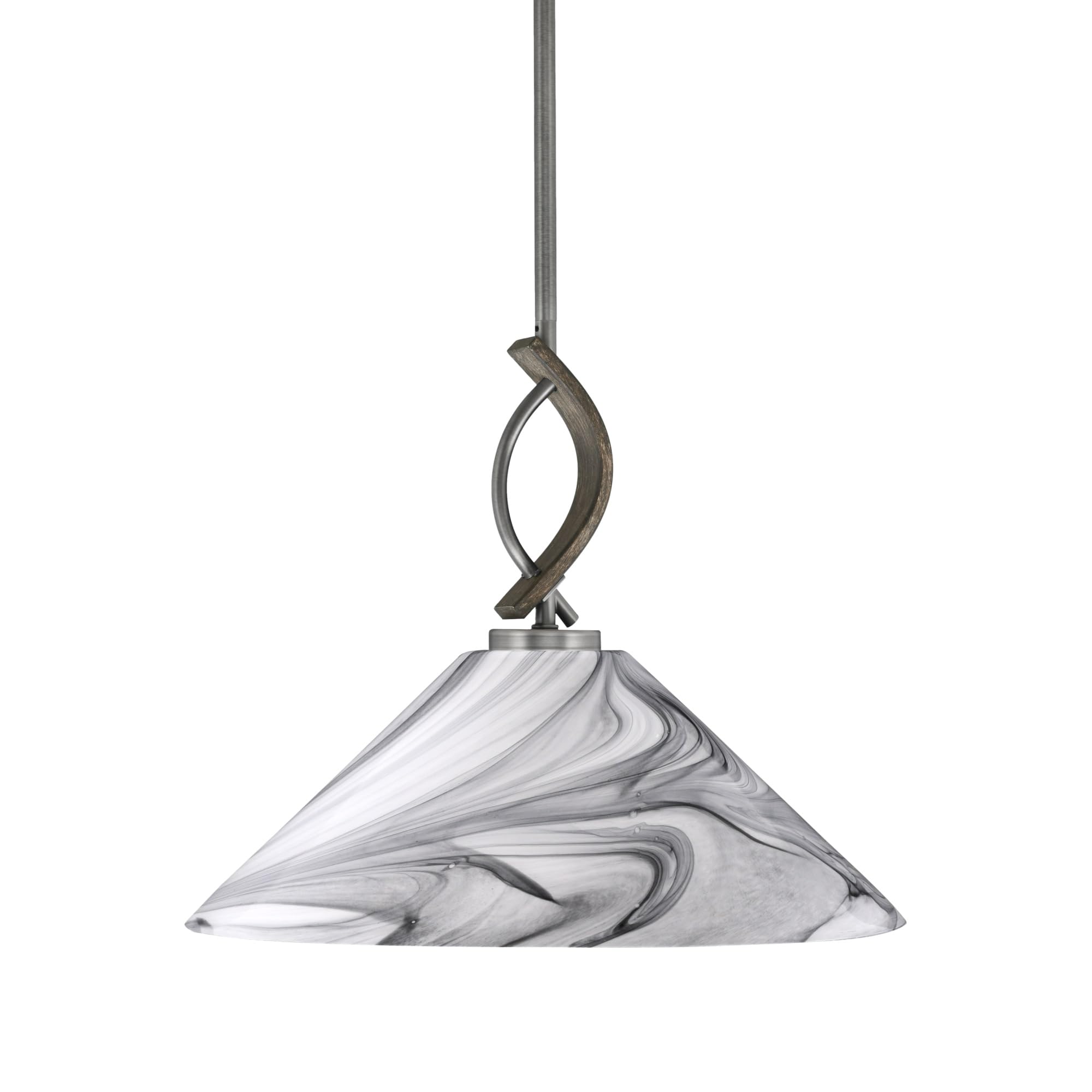 Toltec Lighting Monterey Stem Hung Mini Pendant, 16in Onyx Swirl Glass, Graphite & Distressed Wood-Look Metal Finish