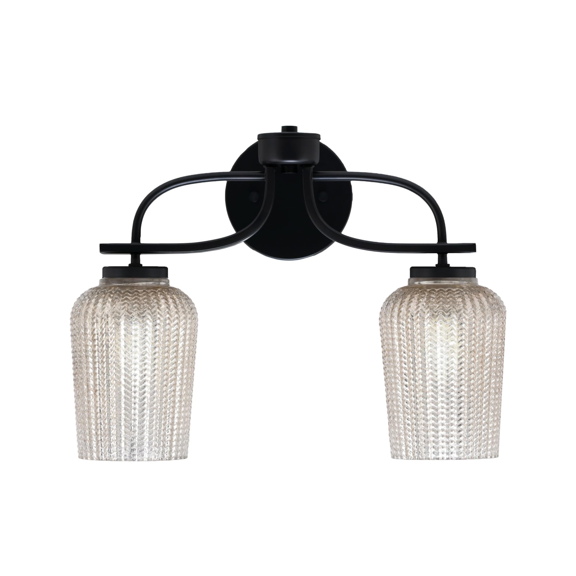 Cavella 2 Light Bath Bar In Matte Black Finish With 5" Silver Textured Glass