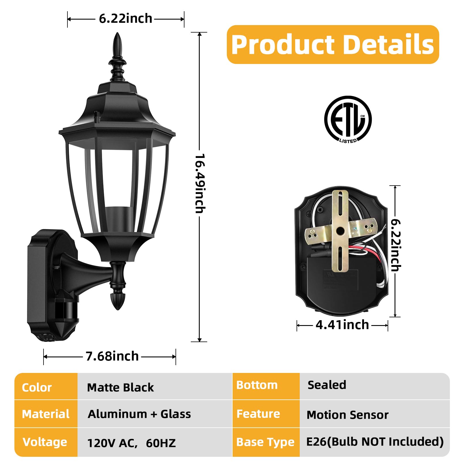 Lamomo Motion Sensor Outdoor Lights, Dusk To Dawn Outdoor Lighting, Exterior Aluminum Waterproof Porch Lights For Patio Front Do