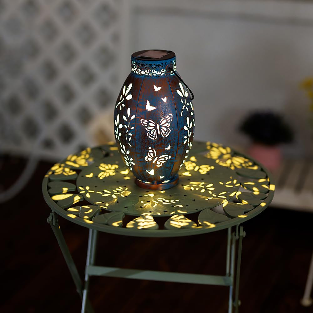 Stargarden 2Pack Outdoor Solar Lanterns, Hollow Out Metal Garden Light Decorative Hanging Solar Lights, Solar Lanterns Outdoor Waterproof For Patio, Lawn, Yard( Blue)