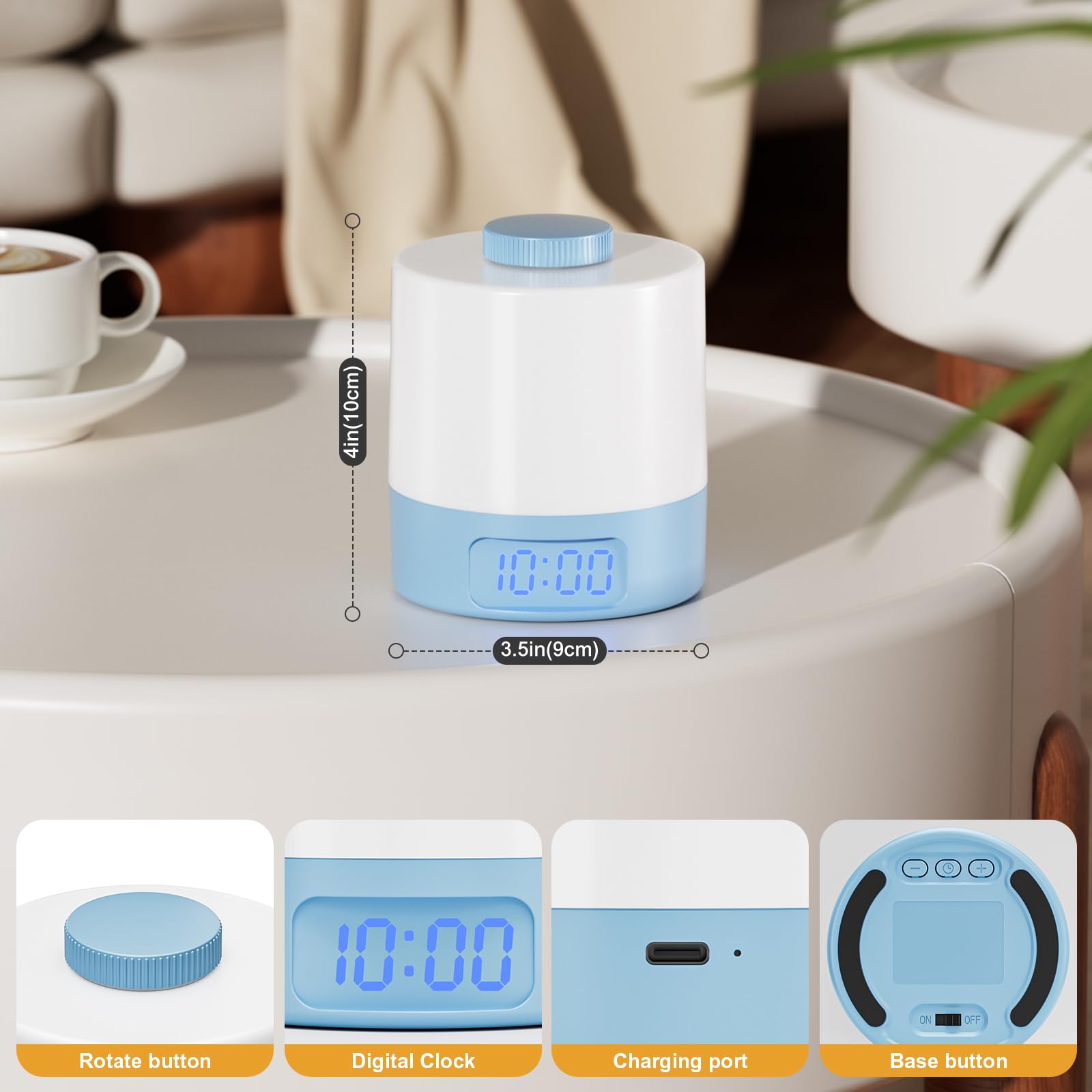 WOBANE Night Light for Kids - Dimmable LED Bedside Lamp, 3600mAh, Small, Blue, Model K66, Portable for Nursery and Adults