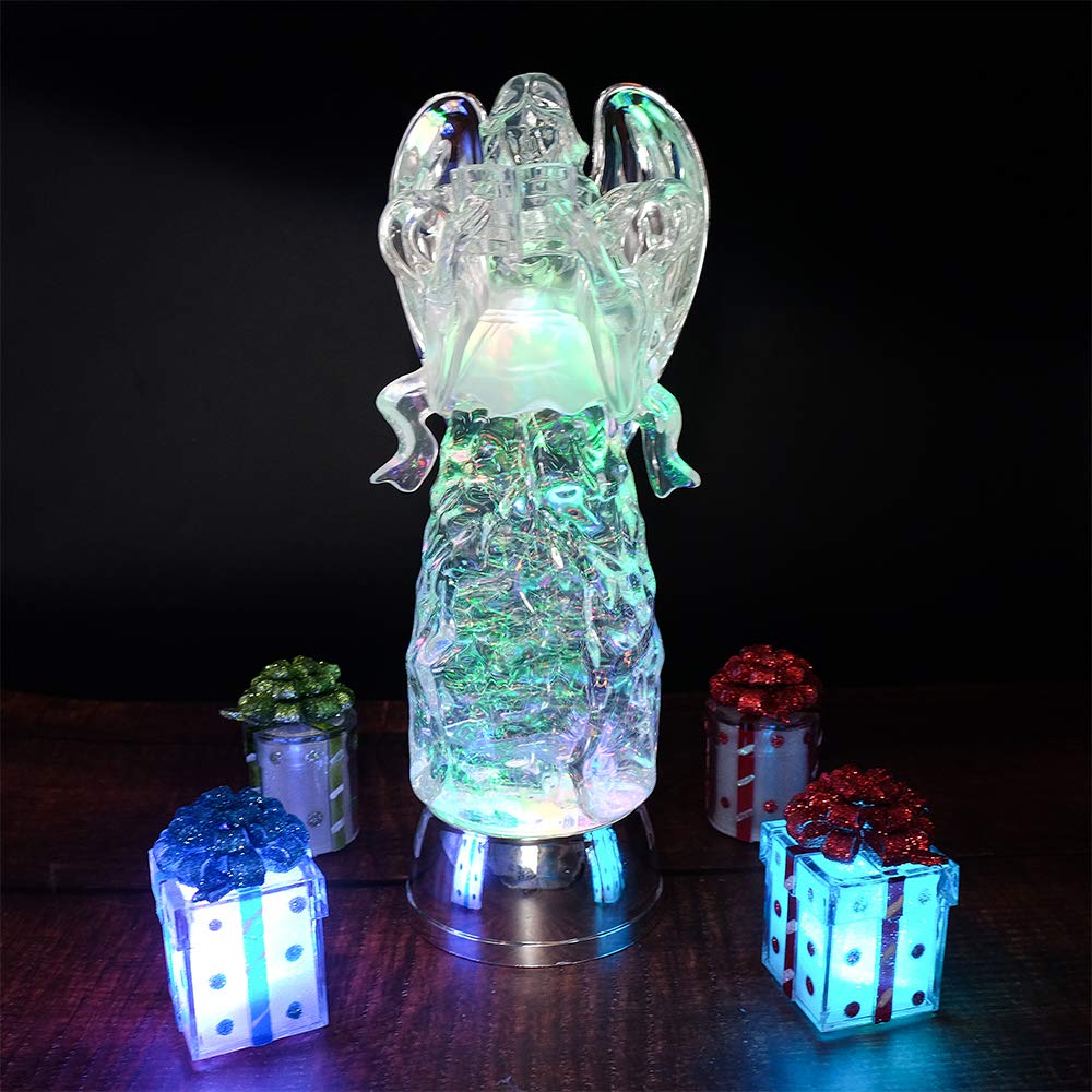 Wondise 11 Color Changing Snow Globe Water Lamp with Timer, LED Lights & Glitter - Angel Reading Figurine Christmas Decor