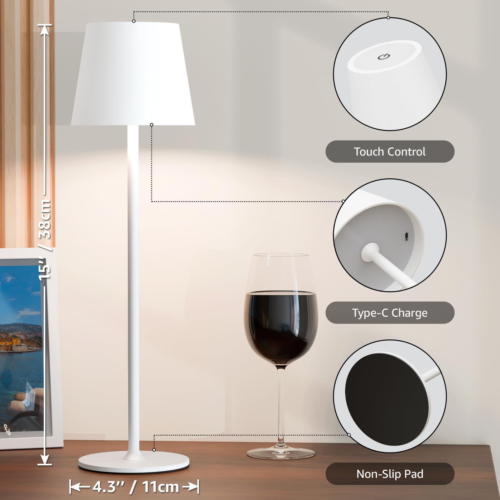 Uuffoo 3 Pack Rechargeable Table Lamp Battery Operated Cordless Table Lamps With 3 Colors Stepless Dimming, Desk Night Light For