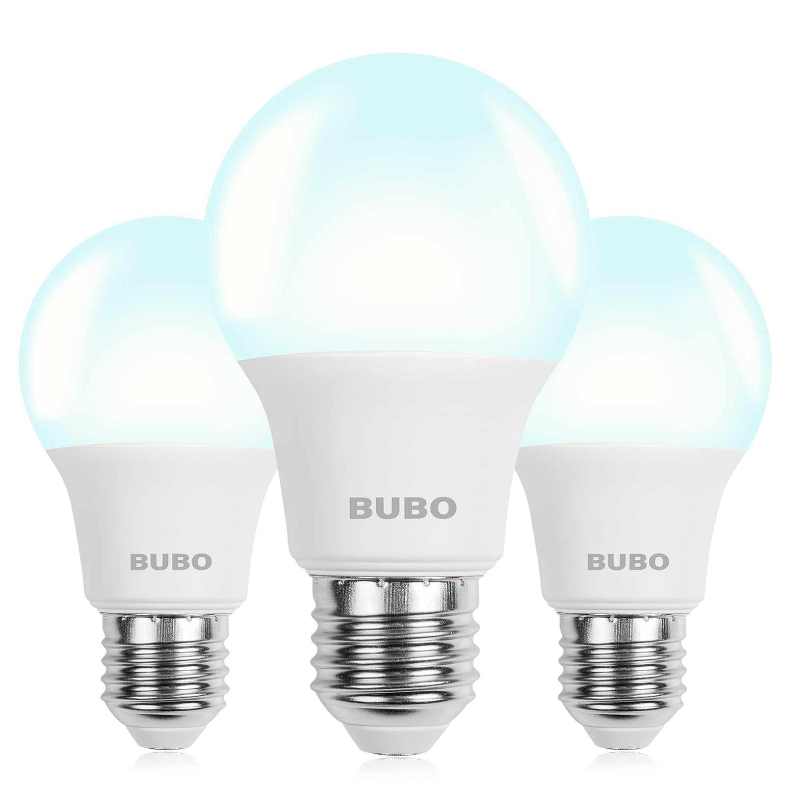 BUBO A19 LED Light Bulbs, 60W Equivalent, Daylight 5000K, 800 Lumens, E26 Base, Non-Dimmable, 3 Pack