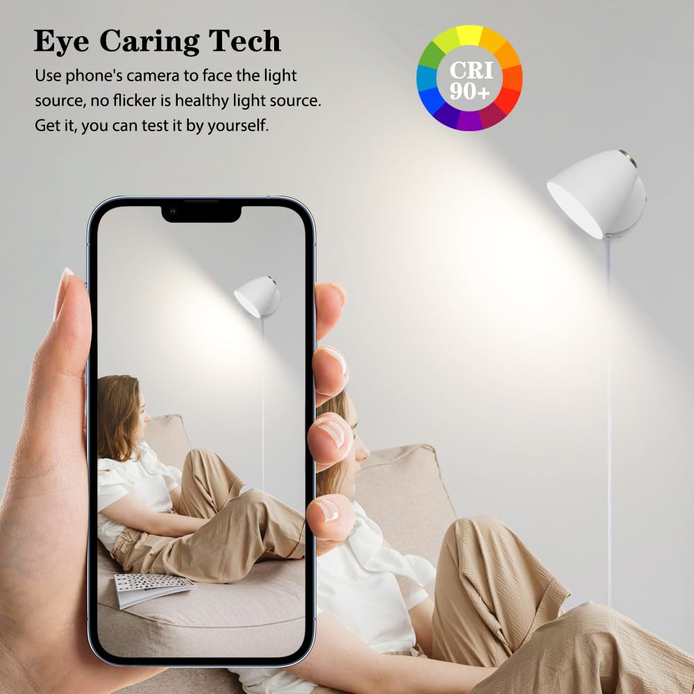OIYIO Modern Plug in Wall Light, Adjustable 100°&330° Angle, LED Sconce, Metal, White, Model DX23009W1N