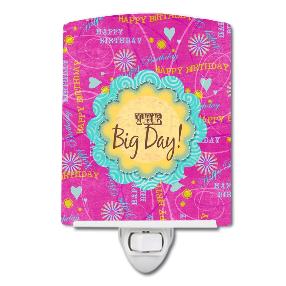 Carolines Treasures Night Light, Ceramic, Happy Birthday The Big Day Pink, 6x4x3in, Model SB3002CNL