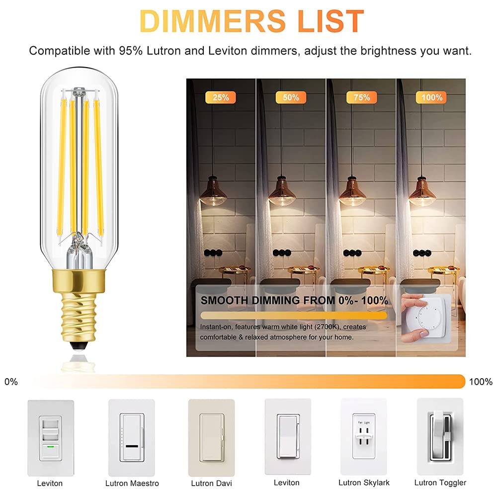 Dimmable T6 Led Bulbs, 8W E12 Edison Light Bulbs Soft White 3000K,800Lm, 100W Candelabra Incandescent Bulbs Equivalent Vintage L