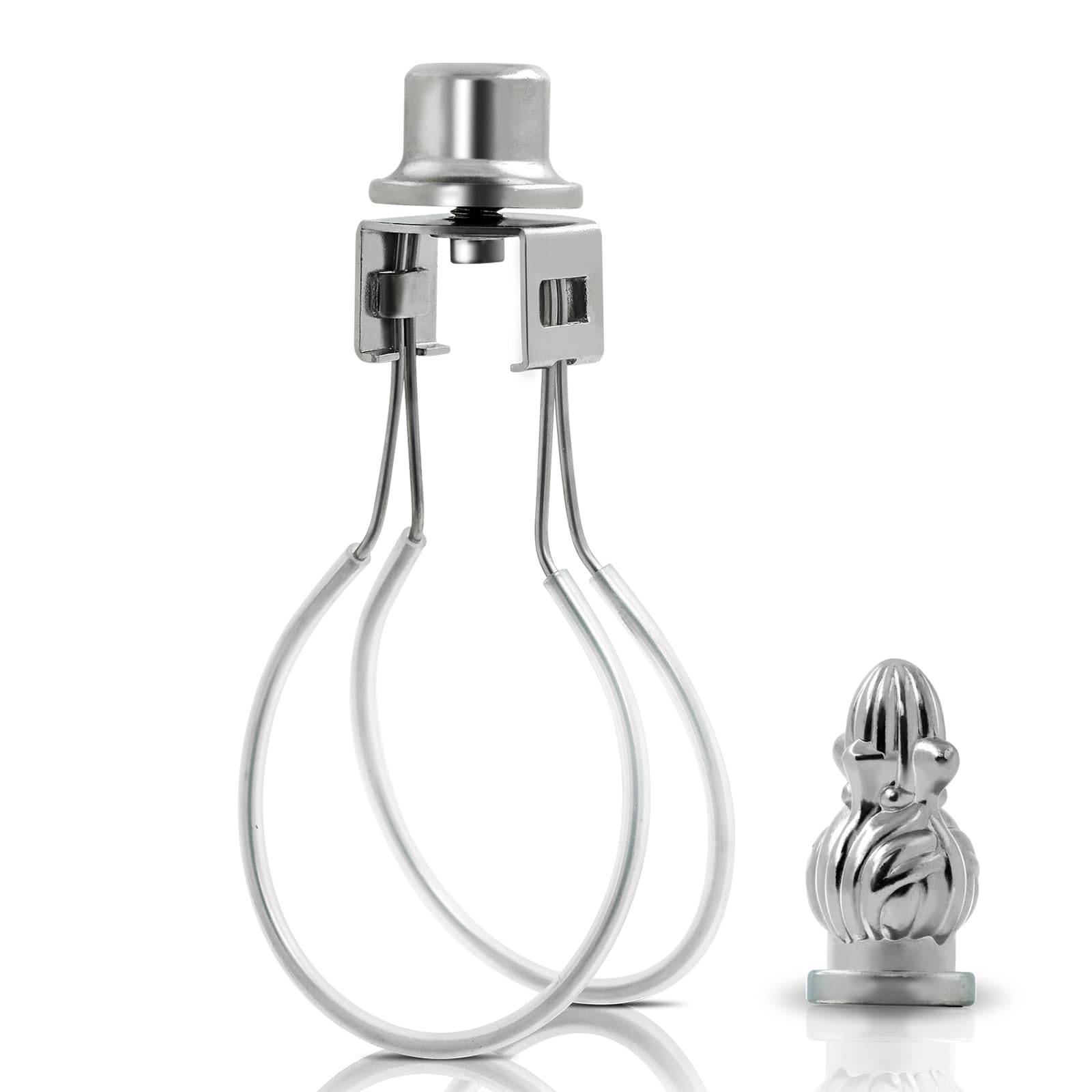 EMNOOTI Lamp Shade Clip Adapter, Metal Holder with Cap Knob Finial, Silver, Model VG106BULBCLIPX1
