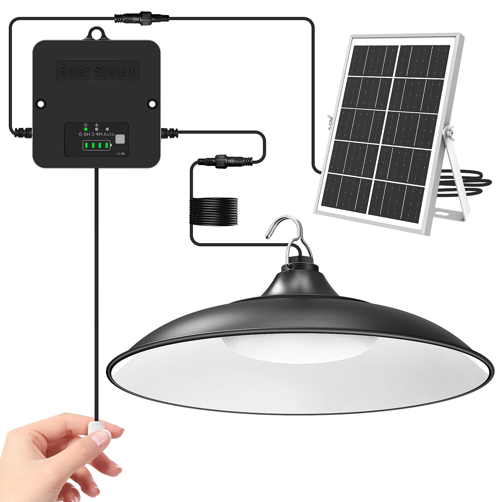 APILAB Solar Shed Light Indoor Outdoor, 2000LM Daytime Available Pendant Light with Pull String, Dusk to Dawn, 3 Lighting Modes 