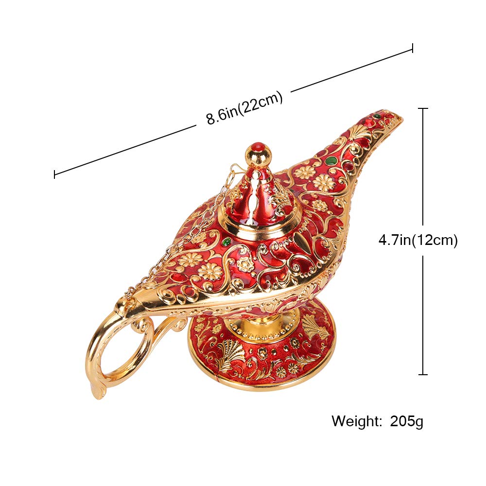 Vintage Aladdin Magic Genie Lamp Light For Home Party Wedding Table Decoration & Gift Classic Zinc Alloy Arabian Lamp Jewelry Box(Gold & Red)